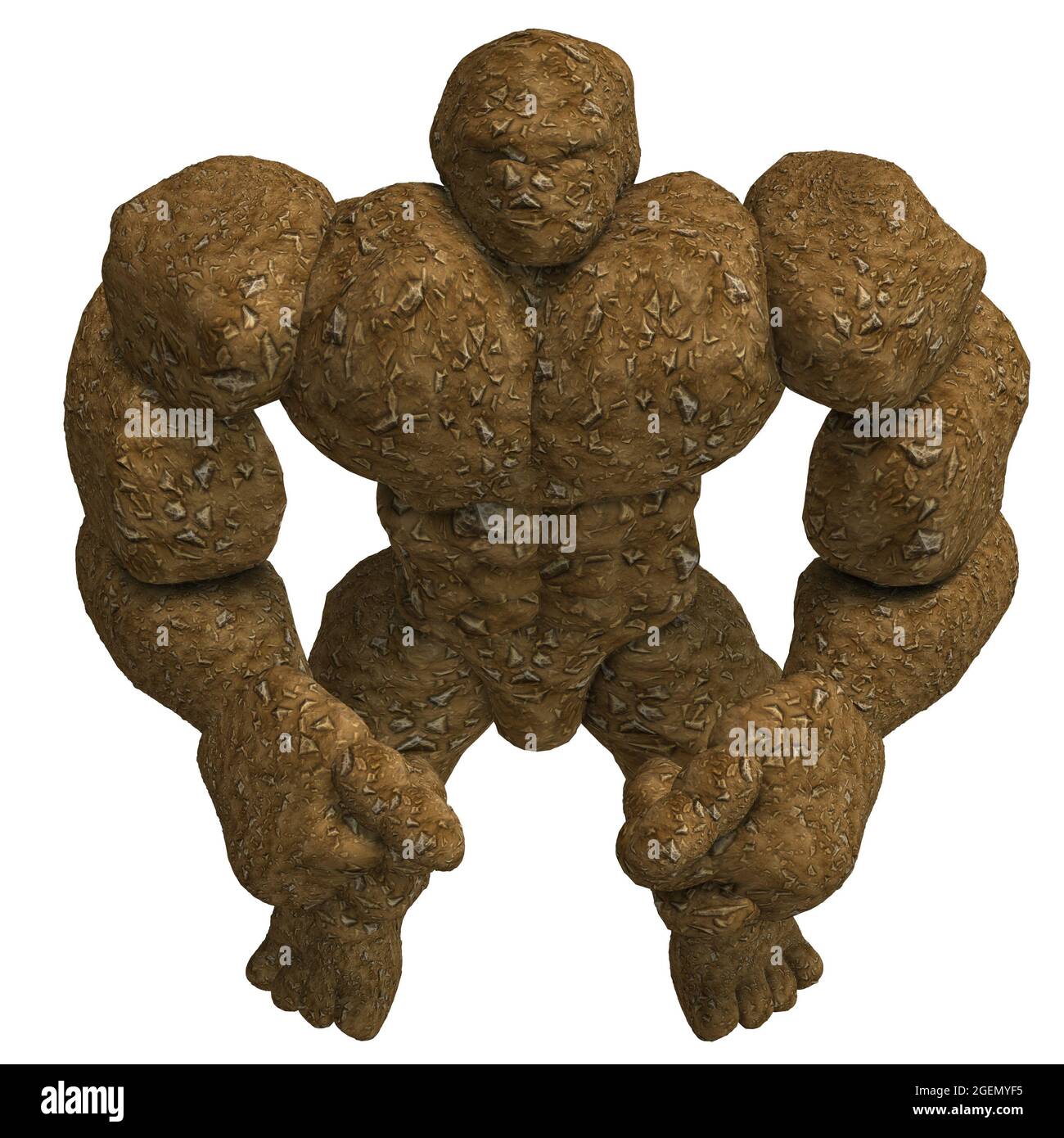 3d-Illustration eines isolierten riesigen Fantasy-Golem-Geschöpfes aus Lehm Stockfoto