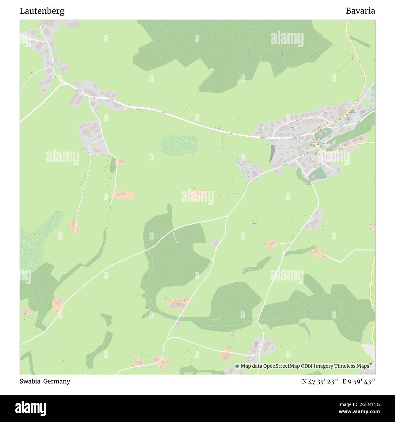 Lautenberg, Schwaben, Deutschland, Bayern, N 47 35' 23'', E 9 59' 43'', Karte, Zeitlose Karte veröffentlicht im Jahr 2021. Reisende, Entdecker und Abenteurer wie Florence Nightingale, David Livingstone, Ernest Shackleton, Lewis and Clark und Sherlock Holmes haben sich bei der Planung von Reisen zu den entlegensten Ecken der Welt auf Karten verlassen.Timeless Maps kartiert die meisten Orte auf der Welt und zeigt die Verwirklichung großer Träume Stockfoto