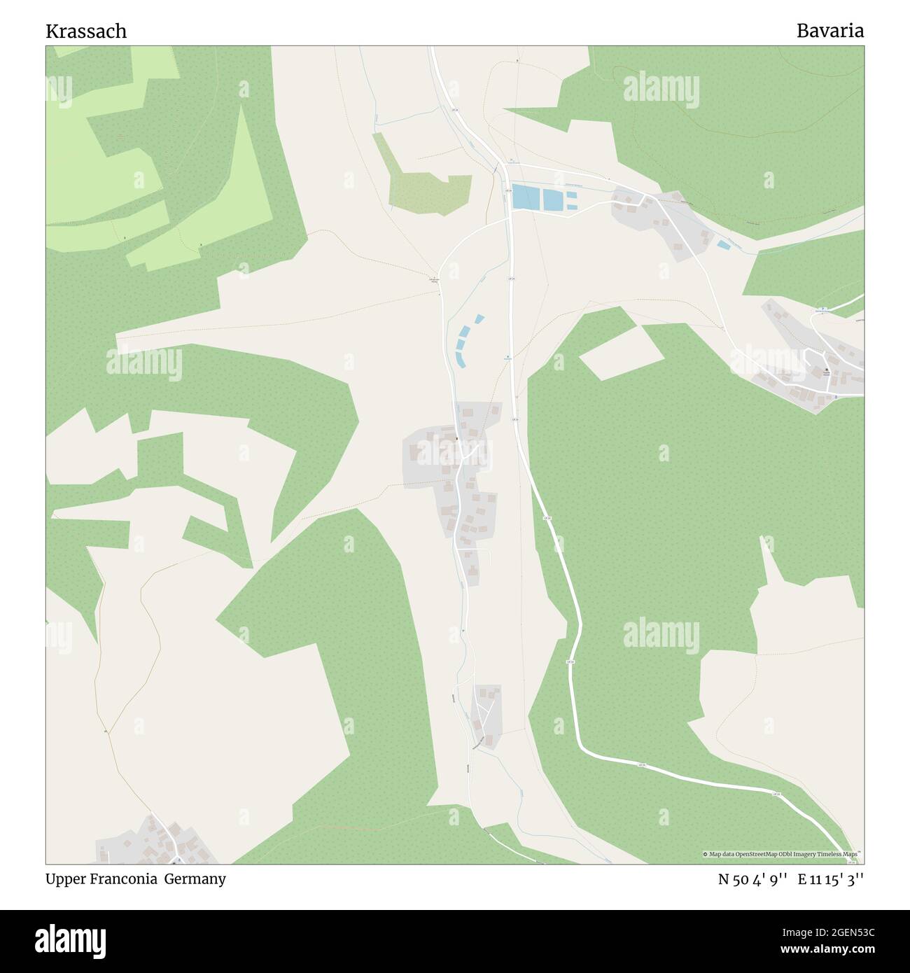 Krassach, Oberfranken, Deutschland, Bayern, N 50 4' 9'', E 11 15' 3'', Karte, Timeless Map veröffentlicht 2021. Reisende, Entdecker und Abenteurer wie Florence Nightingale, David Livingstone, Ernest Shackleton, Lewis and Clark und Sherlock Holmes haben sich bei der Planung von Reisen zu den entlegensten Ecken der Welt auf Karten verlassen.Timeless Maps kartiert die meisten Orte auf der Welt und zeigt die Verwirklichung großer Träume Stockfoto