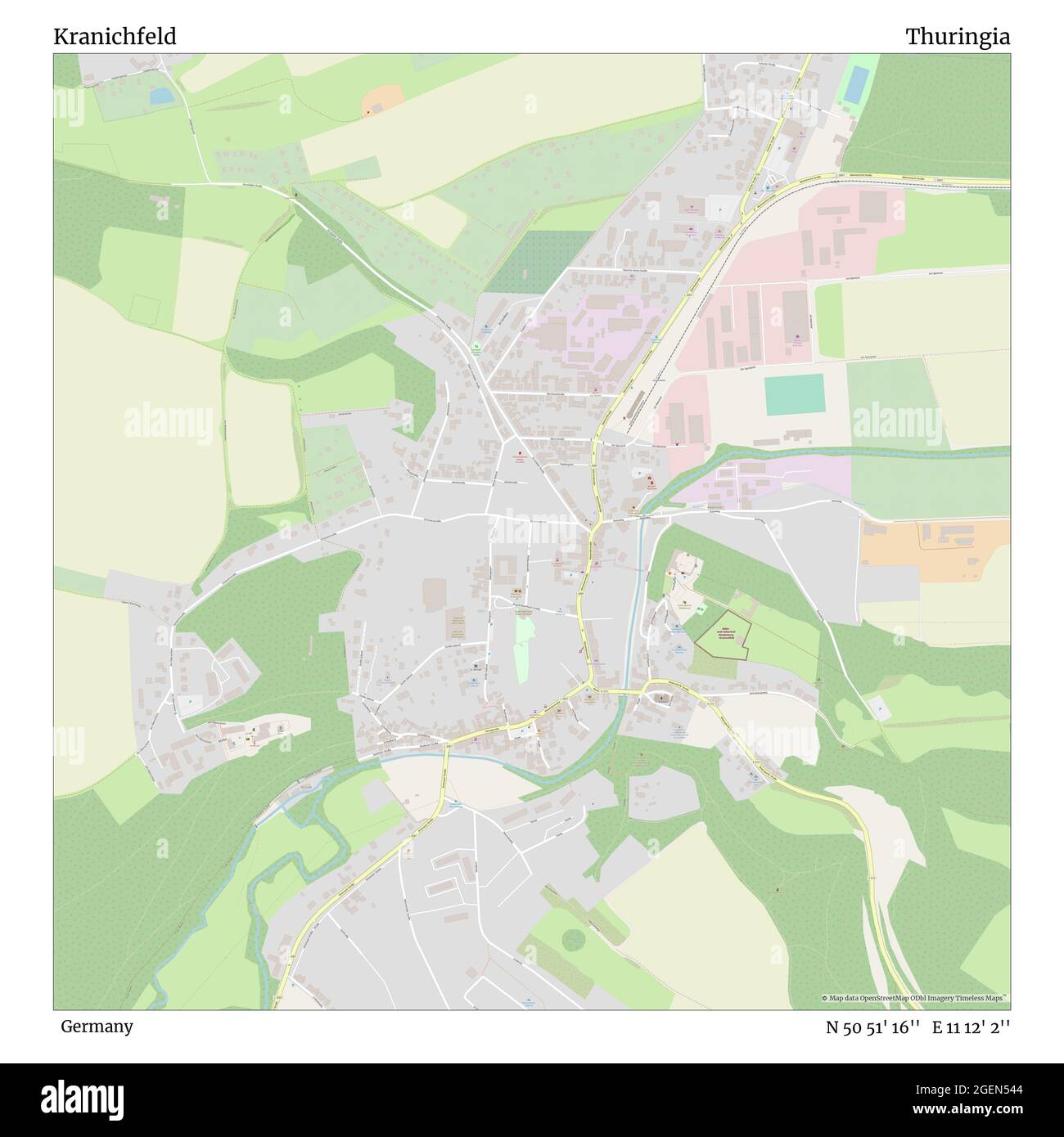 Kranichfeld, Deutschland, Thüringen, N 50 51' 16'', E 11 12' 2'', Karte, Timeless Map veröffentlicht 2021. Reisende, Entdecker und Abenteurer wie Florence Nightingale, David Livingstone, Ernest Shackleton, Lewis and Clark und Sherlock Holmes haben sich bei der Planung von Reisen zu den entlegensten Ecken der Welt auf Karten verlassen.Timeless Maps kartiert die meisten Orte auf der Welt und zeigt die Verwirklichung großer Träume Stockfoto