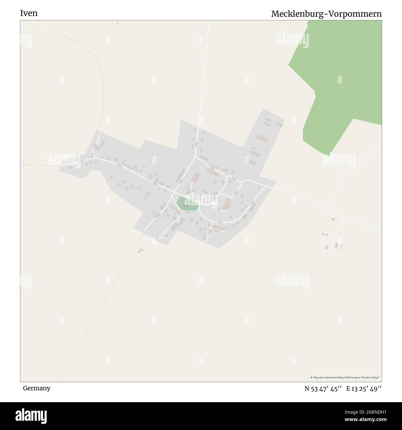Iven, Deutschland, Mecklenburg-Vorpommern, N 53 47' 45'', E 13 25' 49'', Karte, Timeless Map veröffentlicht 2021. Reisende, Entdecker und Abenteurer wie Florence Nightingale, David Livingstone, Ernest Shackleton, Lewis and Clark und Sherlock Holmes haben sich bei der Planung von Reisen zu den entlegensten Ecken der Welt auf Karten verlassen.Timeless Maps kartiert die meisten Orte auf der Welt und zeigt die Verwirklichung großer Träume Stockfoto