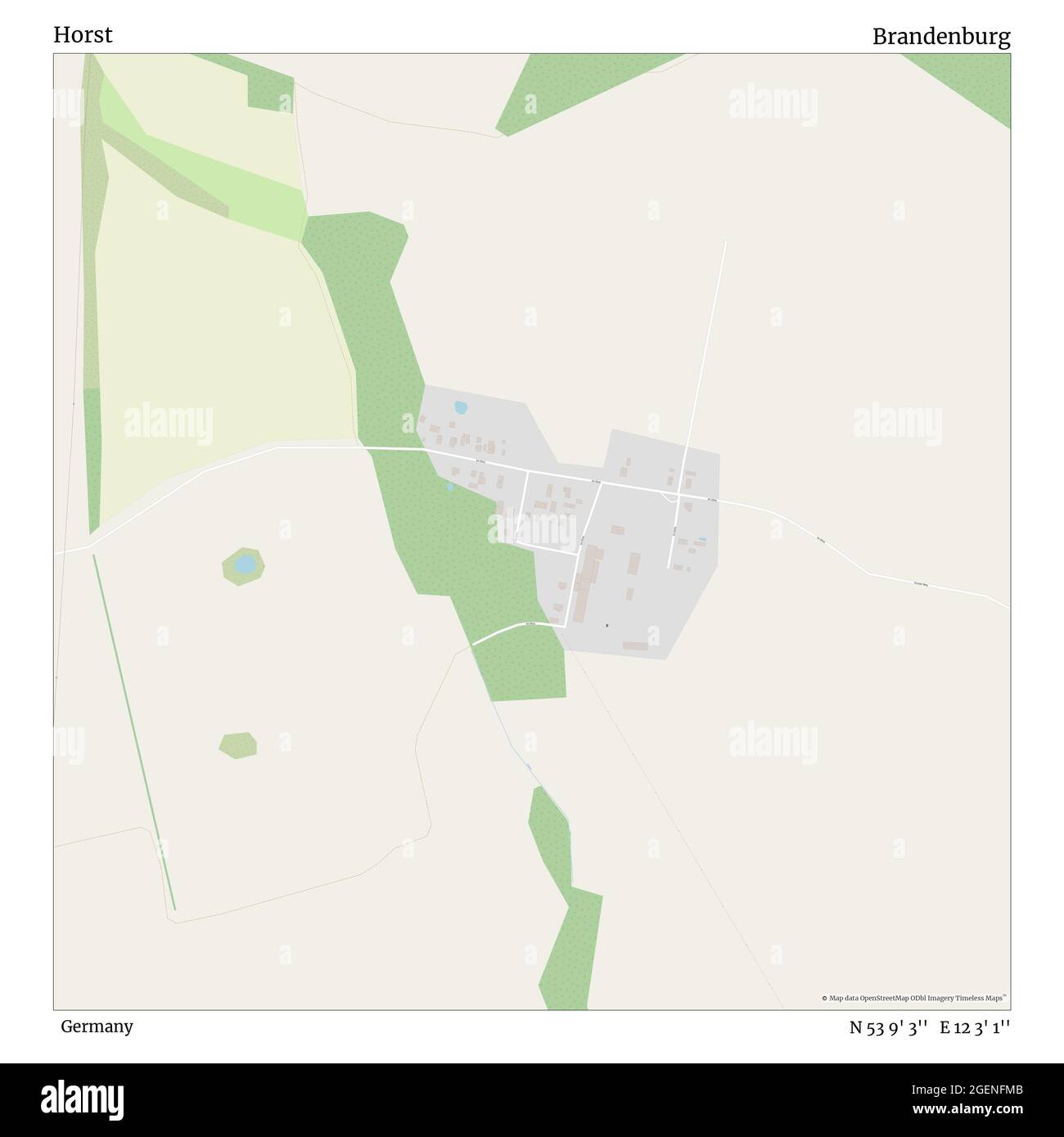 Horst, Deutschland, Brandenburg, N 53 9' 3'', E 12 3' 1'', Karte, Timeless Map veröffentlicht im Jahr 2021. Reisende, Entdecker und Abenteurer wie Florence Nightingale, David Livingstone, Ernest Shackleton, Lewis and Clark und Sherlock Holmes haben sich bei der Planung von Reisen zu den entlegensten Ecken der Welt auf Karten verlassen.Timeless Maps kartiert die meisten Orte auf der Welt und zeigt die Verwirklichung großer Träume Stockfoto