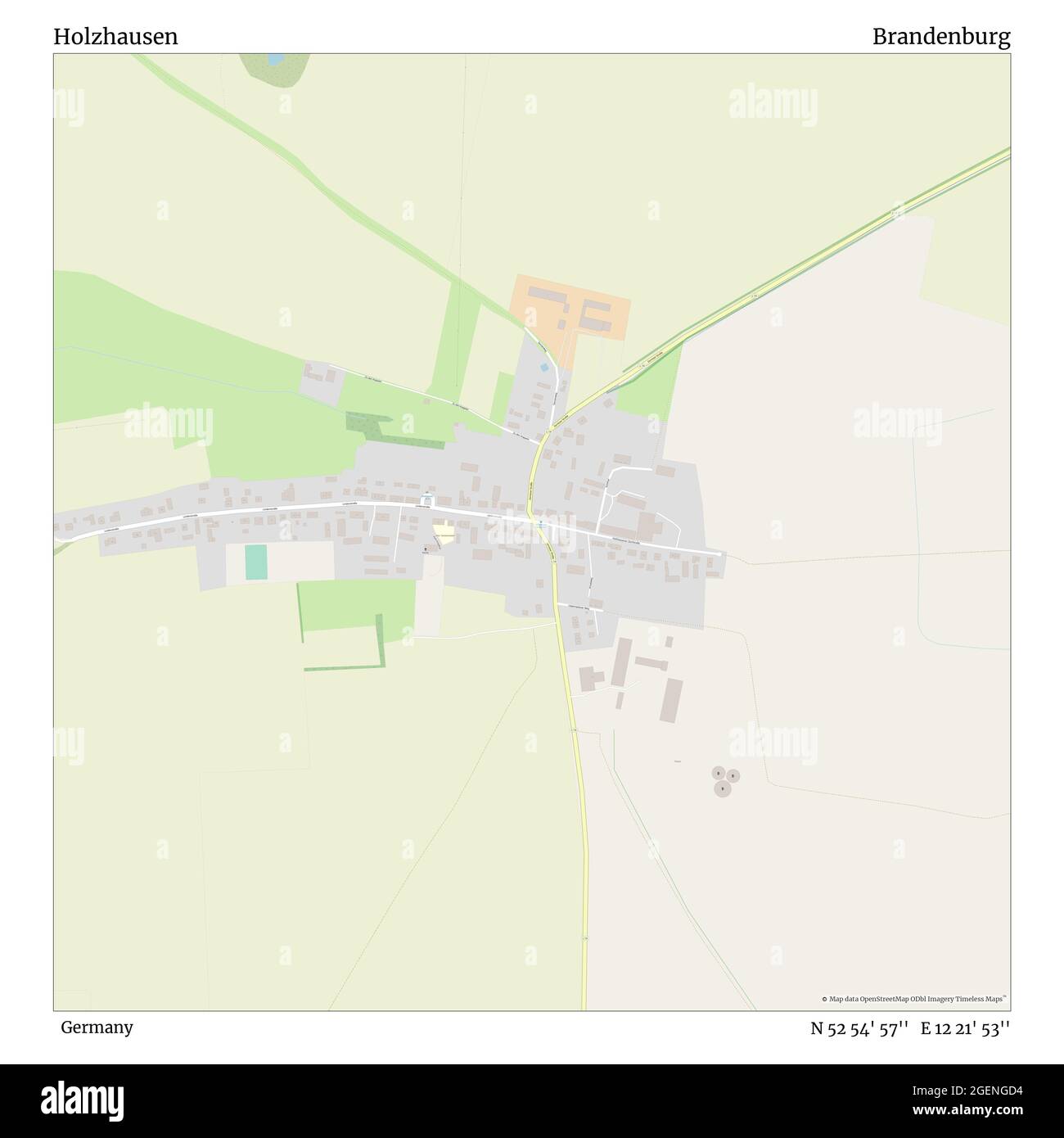 Holzhausen, Deutschland, Brandenburg, N 52 54' 57'', E 12 21' 53'', Karte, Timeless Map veröffentlicht im Jahr 2021. Reisende, Entdecker und Abenteurer wie Florence Nightingale, David Livingstone, Ernest Shackleton, Lewis and Clark und Sherlock Holmes haben sich bei der Planung von Reisen zu den entlegensten Ecken der Welt auf Karten verlassen.Timeless Maps kartiert die meisten Orte auf der Welt und zeigt die Verwirklichung großer Träume Stockfoto