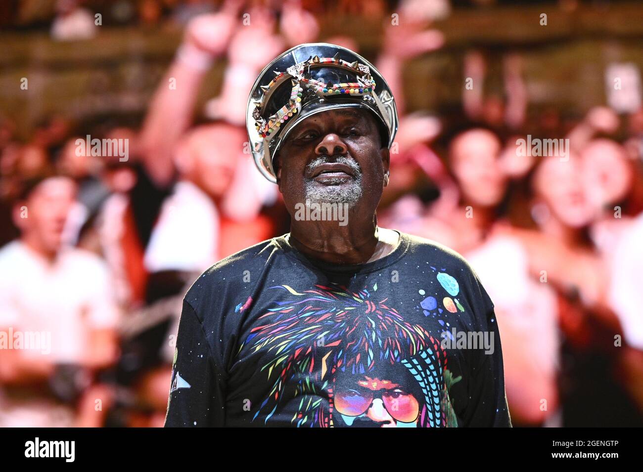 New York City, USA. August 2021. George Clinton und Parliament Funkadelic treten bei der NYC Homecoming Concert-Reihe im Forest Hills Stadium im New Yorker Stadtteil Queens, NY, am 20. August 2021 auf. (Anthony Behar/Sipa USA) Quelle: SIPA USA/Alamy Live News Stockfoto