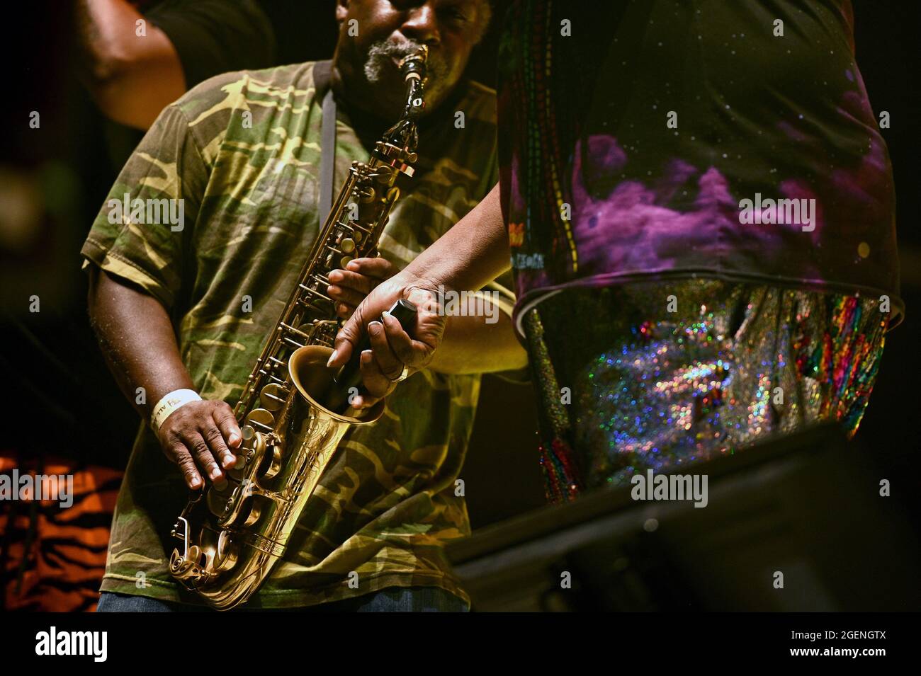 New York City, USA. August 2021. George Clinton und Parliament Funkadelic treten bei der NYC Homecoming Concert-Reihe im Forest Hills Stadium im New Yorker Stadtteil Queens, NY, am 20. August 2021 auf. (Anthony Behar/Sipa USA) Quelle: SIPA USA/Alamy Live News Stockfoto