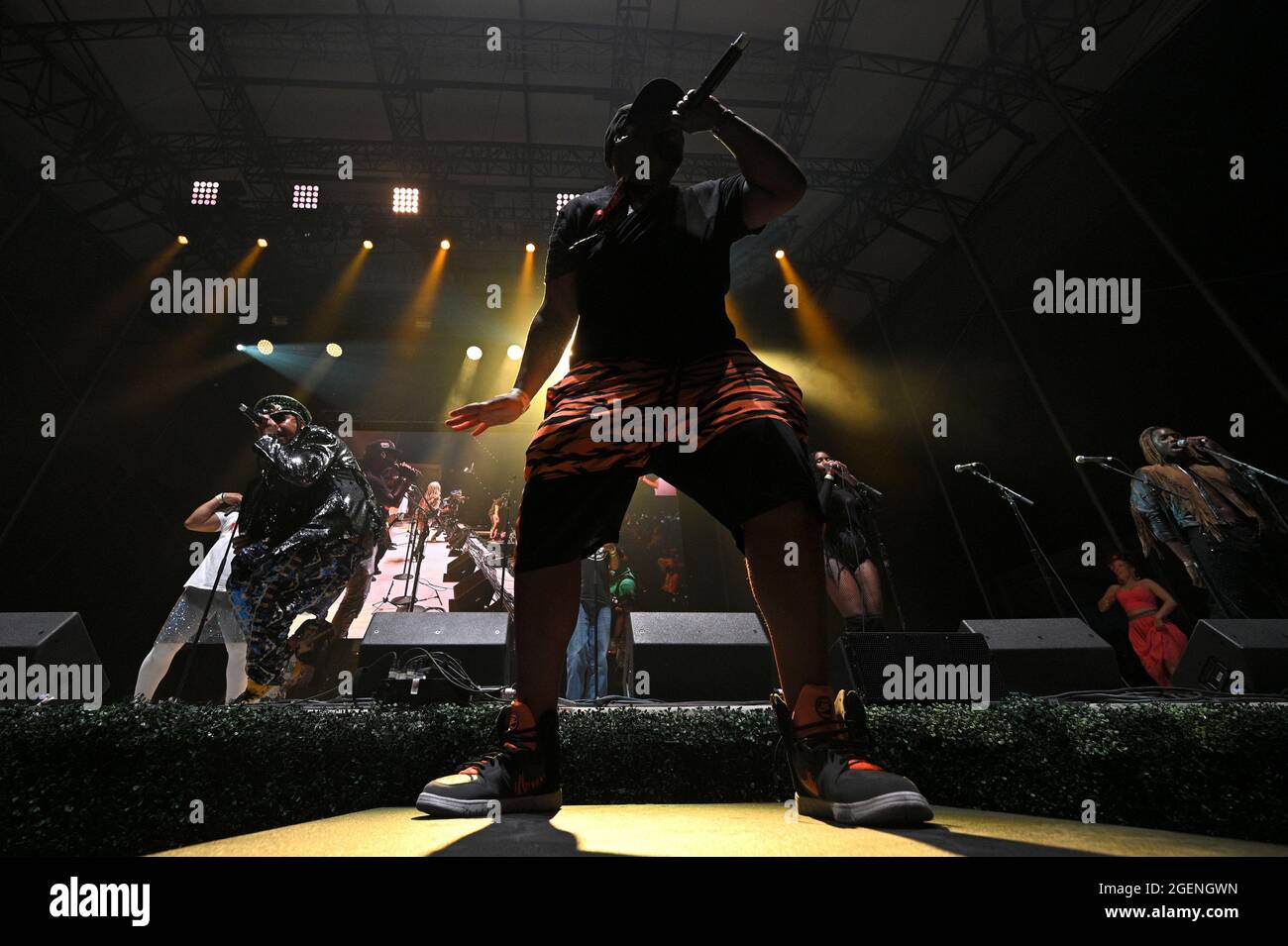 New York City, USA. August 2021. Mitglieder des Parlaments Funkadelic treten bei der NYC Homecoming Concert-Reihe im Forest Hills Stadium im New Yorker Stadtteil Queens, NY, am 20. August 2021 auf. (Anthony Behar/Sipa USA) Quelle: SIPA USA/Alamy Live News Stockfoto