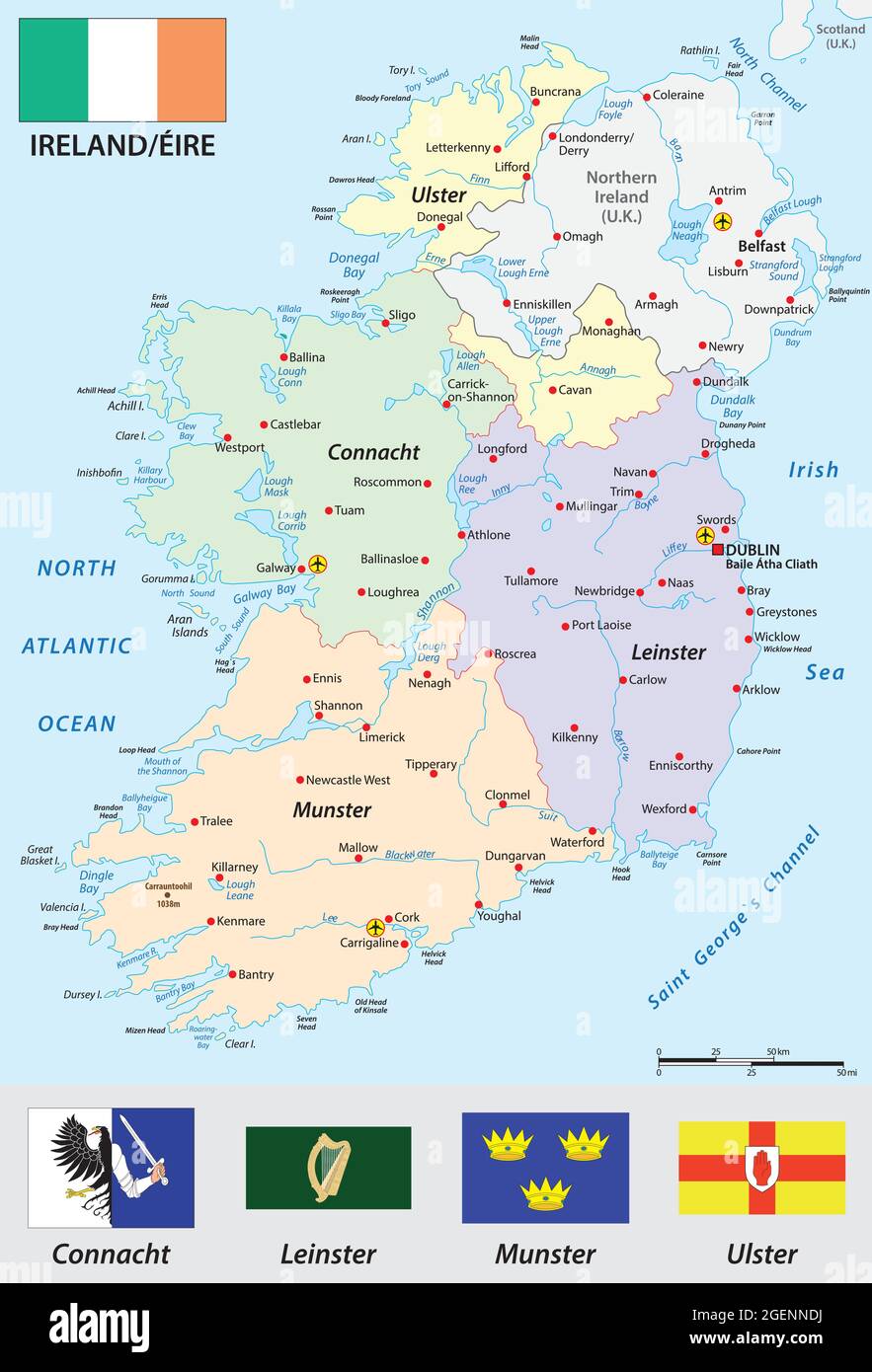 Republik Irland Vektorkarte mit Fahne Stock Vektor
