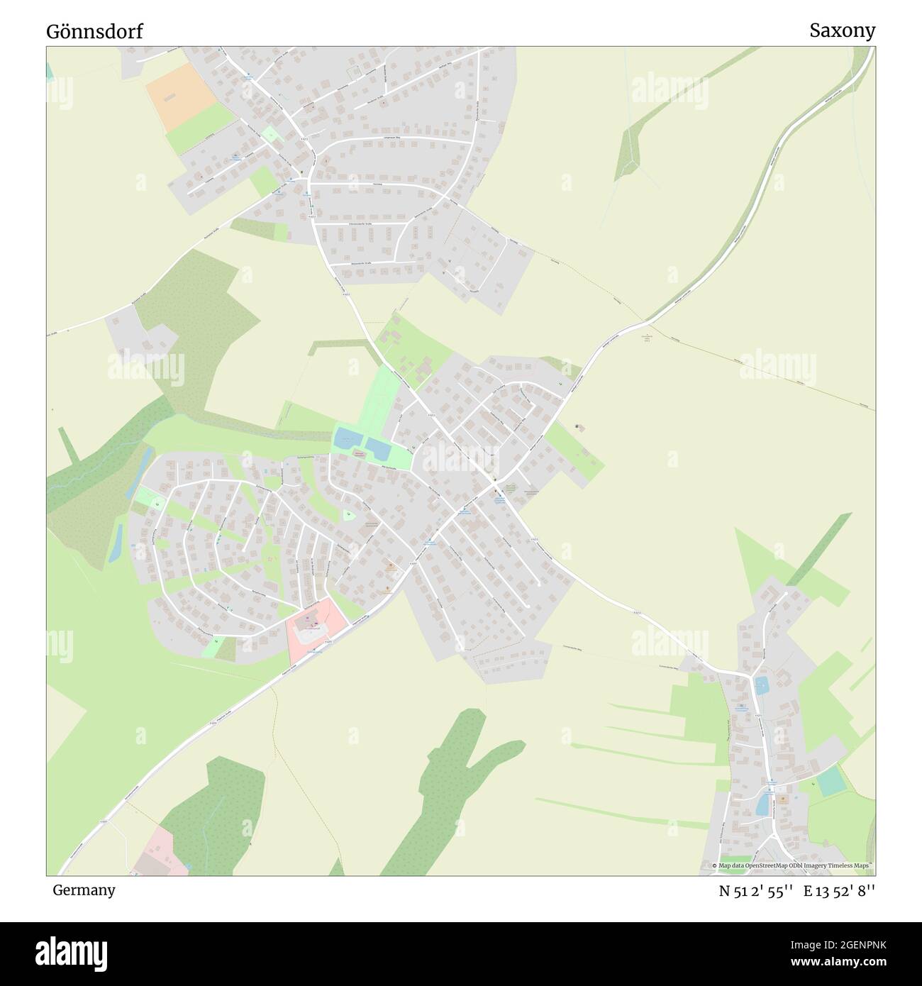 Gönnsdorf, Deutschland, Sachsen, N 51 2' 55'', E 13 52' 8'', Karte, Timeless Map veröffentlicht 2021. Reisende, Entdecker und Abenteurer wie Florence Nightingale, David Livingstone, Ernest Shackleton, Lewis and Clark und Sherlock Holmes haben sich bei der Planung von Reisen zu den entlegensten Ecken der Welt auf Karten verlassen.Timeless Maps kartiert die meisten Orte auf der Welt und zeigt die Verwirklichung großer Träume Stockfoto