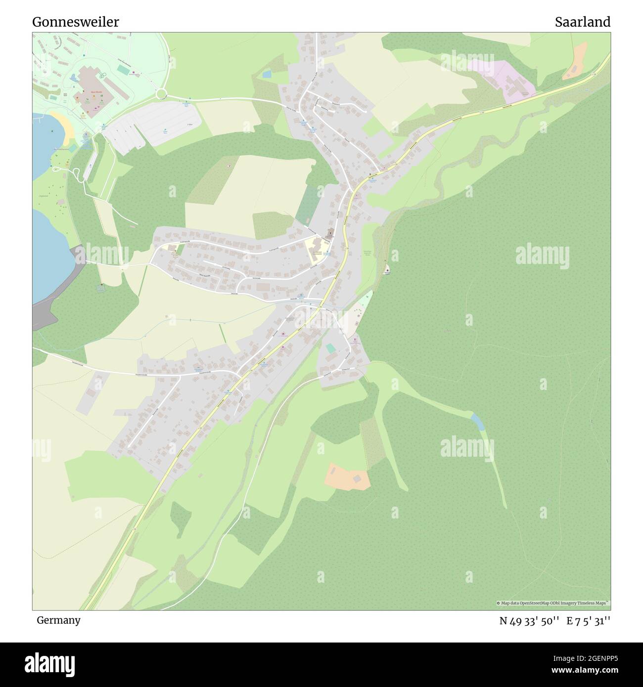 Gonnesweiler, Deutschland, Saarland, N 49 33' 50'', E 7 5' 31'', Karte, Timeless Map veröffentlicht 2021. Reisende, Entdecker und Abenteurer wie Florence Nightingale, David Livingstone, Ernest Shackleton, Lewis and Clark und Sherlock Holmes haben sich bei der Planung von Reisen zu den entlegensten Ecken der Welt auf Karten verlassen.Timeless Maps kartiert die meisten Orte auf der Welt und zeigt die Verwirklichung großer Träume Stockfoto