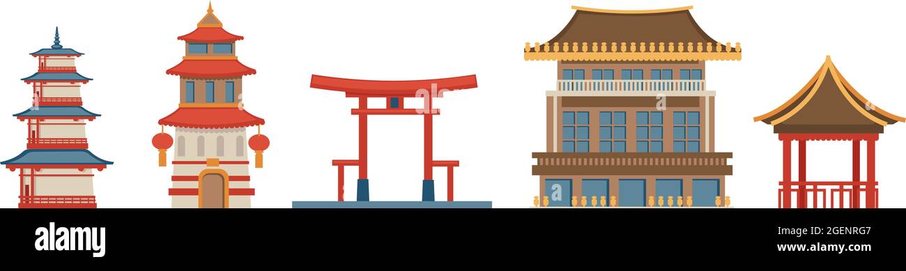 Japanische und chinesische Architektur und Außenräume Stock Vektor