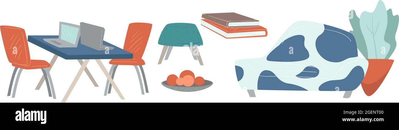 Arbeitsbereich und Wohnzimmereinrichtung Stock Vektor