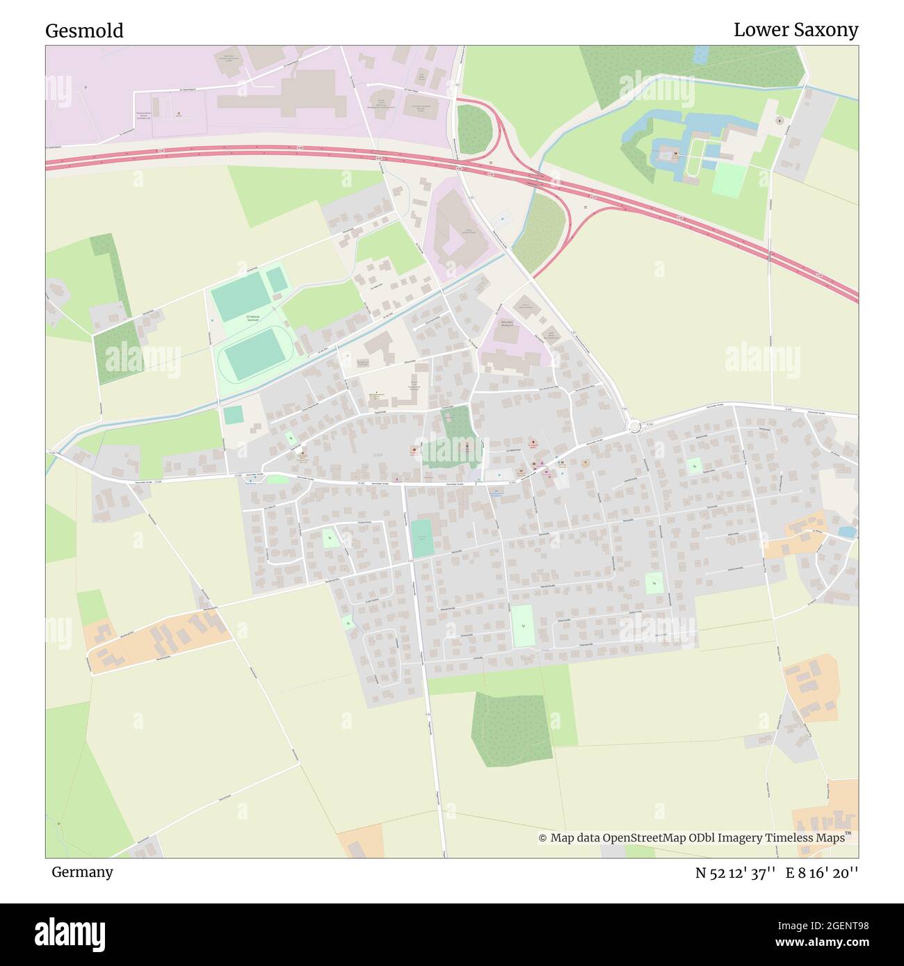 Gesmold, Deutschland, Niedersachsen, N 52 12' 37'', E 8 16' 20'', Karte, Timeless Map veröffentlicht 2021. Reisende, Entdecker und Abenteurer wie Florence Nightingale, David Livingstone, Ernest Shackleton, Lewis and Clark und Sherlock Holmes haben sich bei der Planung von Reisen zu den entlegensten Ecken der Welt auf Karten verlassen.Timeless Maps kartiert die meisten Orte auf der Welt und zeigt die Verwirklichung großer Träume Stockfoto