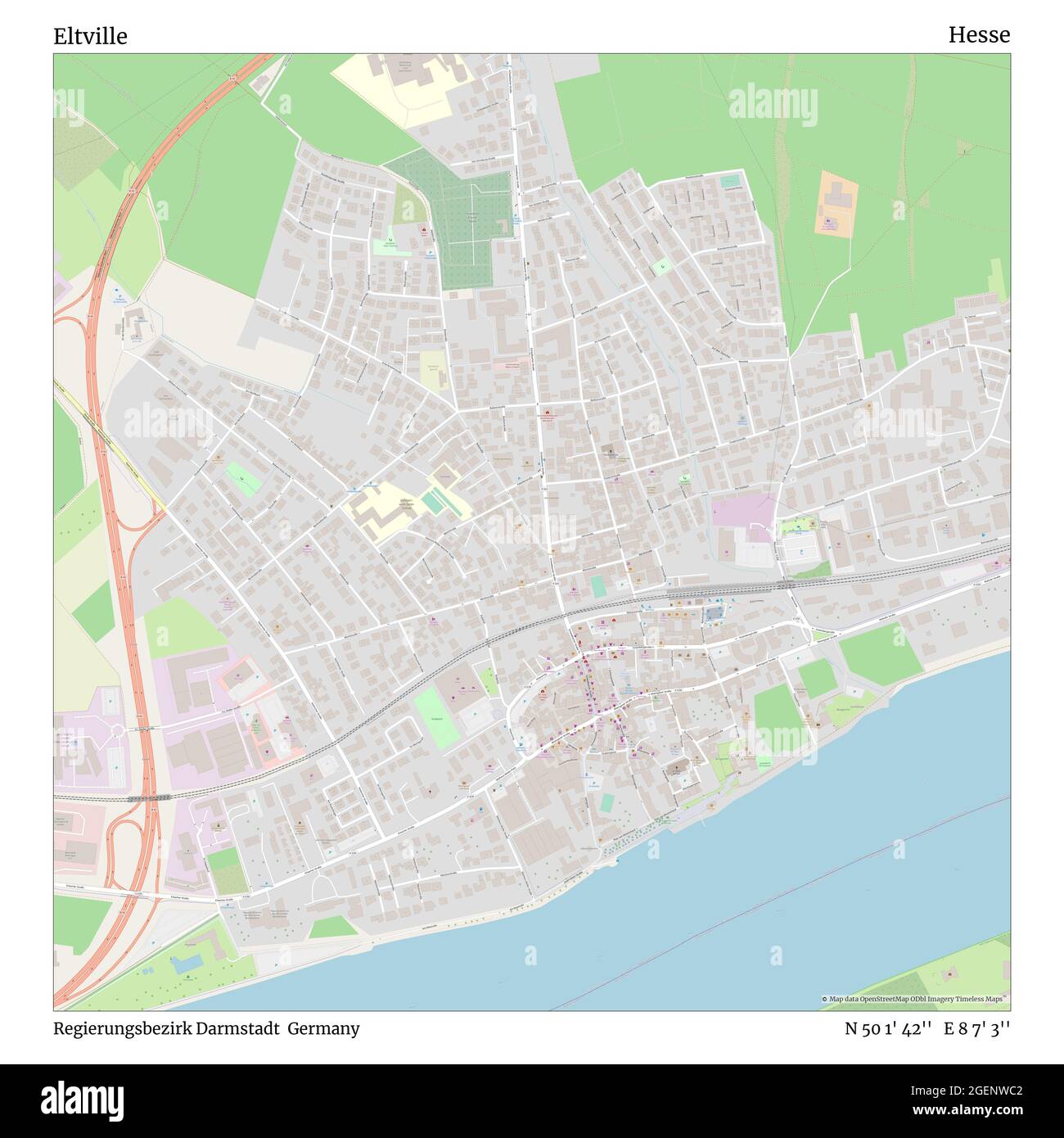 Eltville, Regierungsbezirk Darmstadt, Deutschland, Hessen, N 50 1' 42'', E 8 7' 3'', map, Timeless Map veröffentlicht 2021. Reisende, Entdecker und Abenteurer wie Florence Nightingale, David Livingstone, Ernest Shackleton, Lewis and Clark und Sherlock Holmes haben sich bei der Planung von Reisen zu den entlegensten Ecken der Welt auf Karten verlassen.Timeless Maps kartiert die meisten Orte auf der Welt und zeigt die Verwirklichung großer Träume Stockfoto