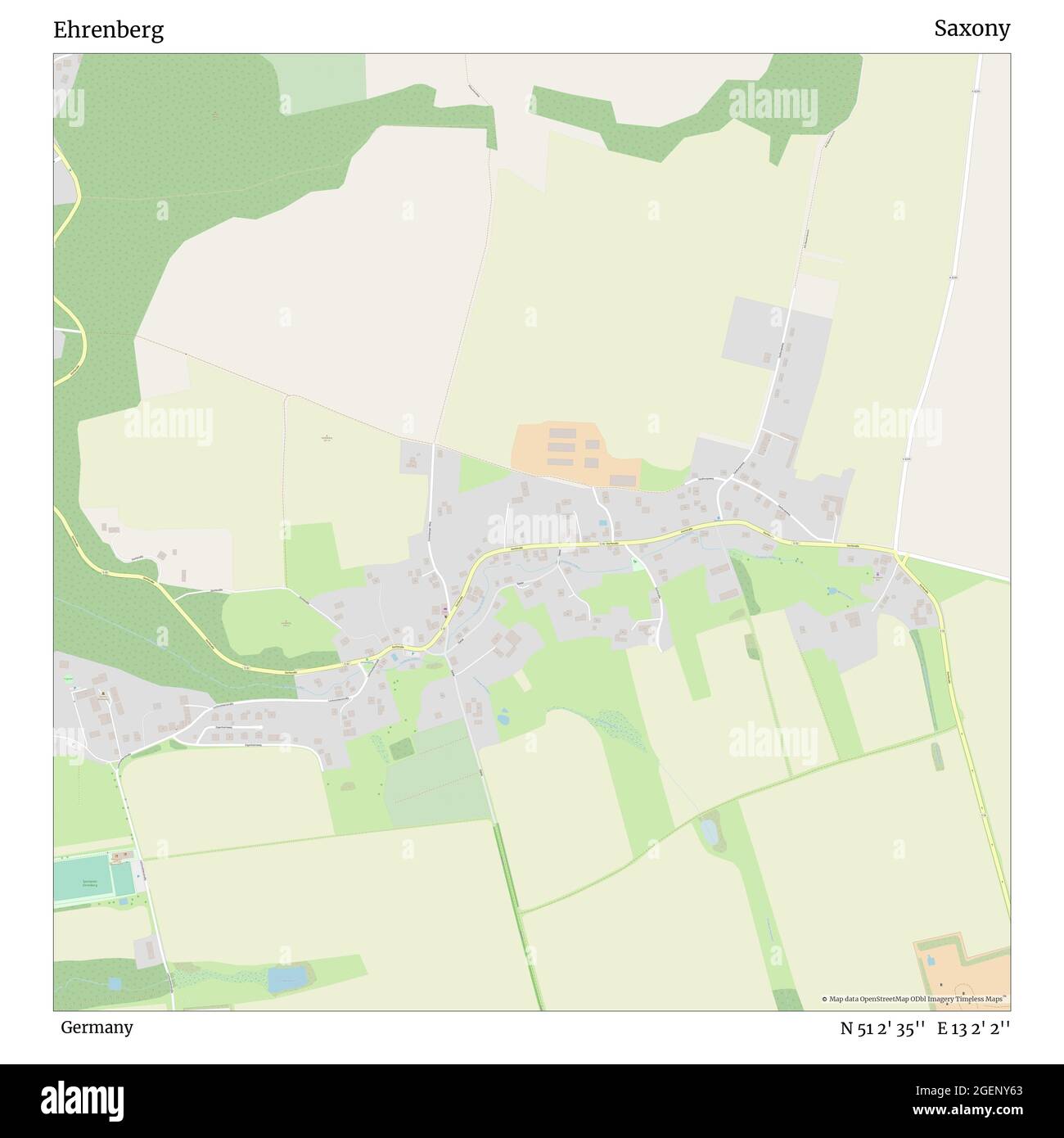 Ehrenberg, Deutschland, Sachsen, N 51 2' 35'', E 13 2' 2'', Karte, Timeless Map veröffentlicht 2021. Reisende, Entdecker und Abenteurer wie Florence Nightingale, David Livingstone, Ernest Shackleton, Lewis and Clark und Sherlock Holmes haben sich bei der Planung von Reisen zu den entlegensten Ecken der Welt auf Karten verlassen.Timeless Maps kartiert die meisten Orte auf der Welt und zeigt die Verwirklichung großer Träume Stockfoto