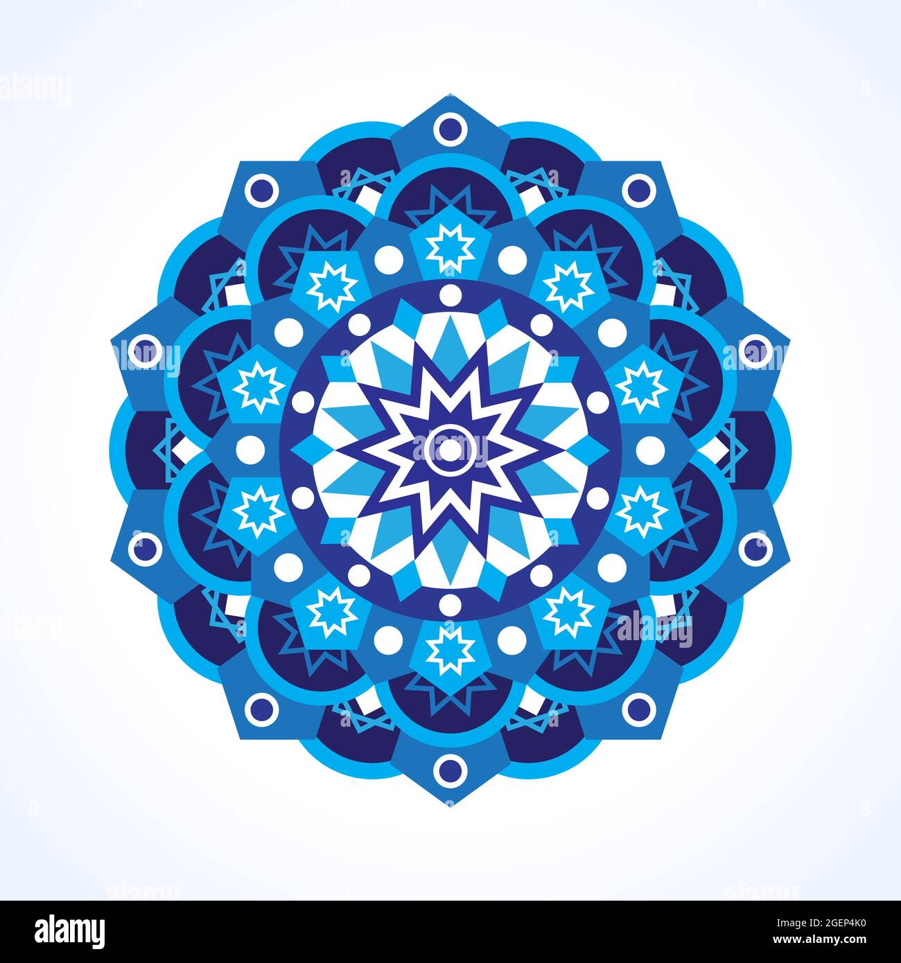 Schönes blaues Mandala-Muster auf weißem Hintergrund Stock Vektor