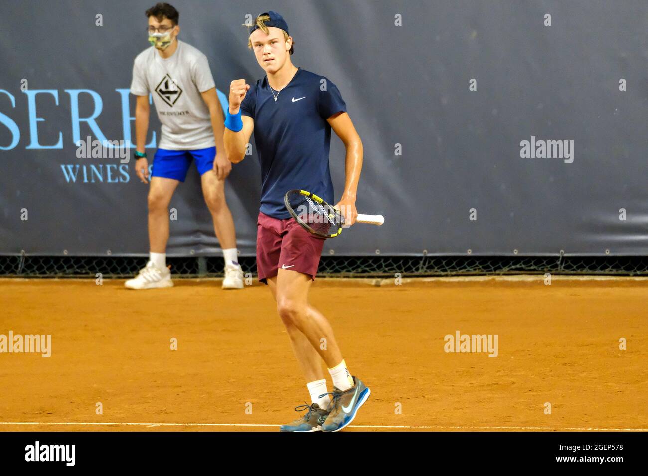 Jubel von Holger Vitus Nodskov Rune (Dänemark) während des ATP80 Challenger Verona - Freitag, Tennis Internationa - Foto .LiveMedia/Roberto Tommasini Stockfoto