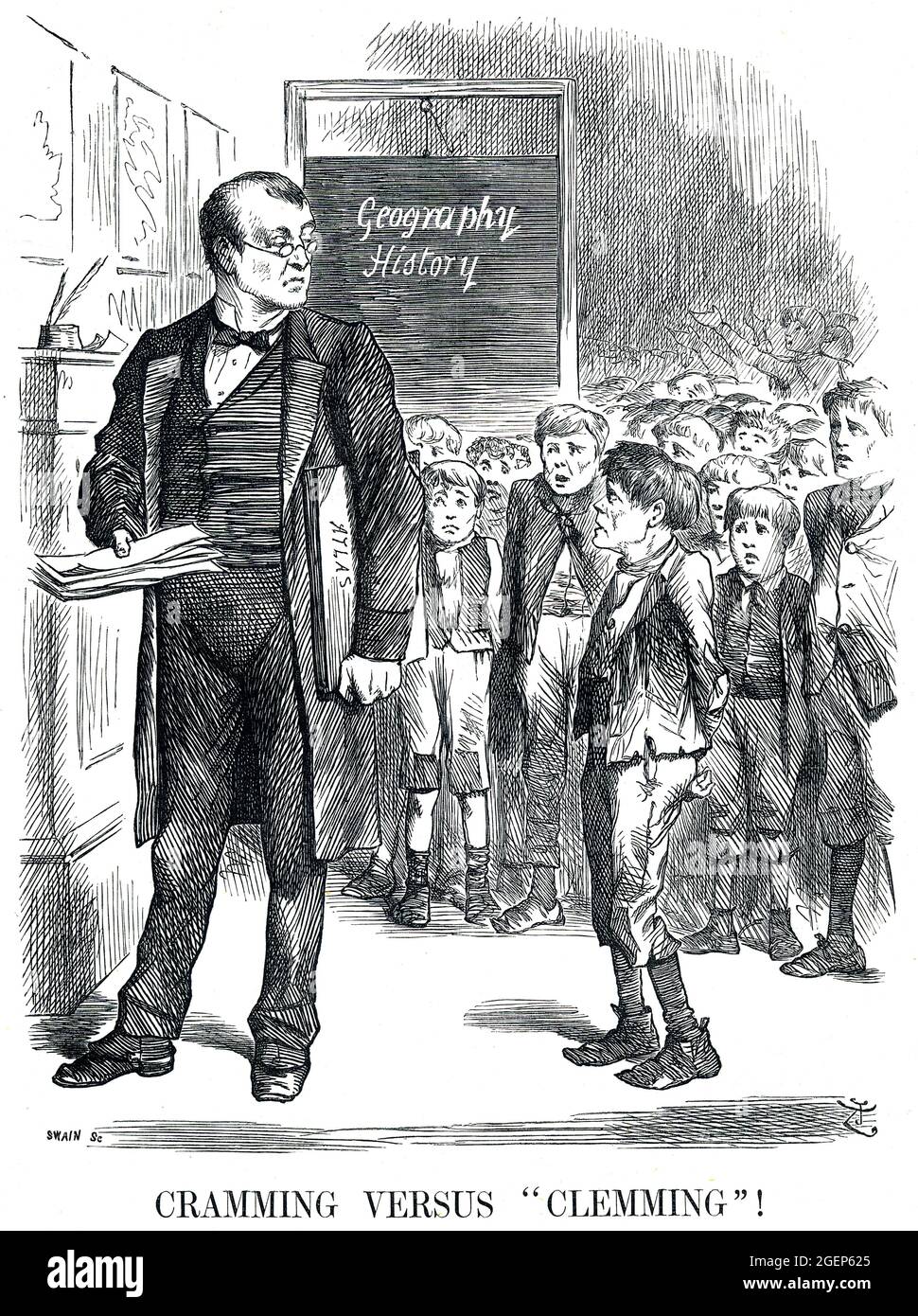Punch School Hunger Armut Mahlzeiten 1888 Cartoon Illustration 19. Jahrhundert viktorianischen Ära Stockfoto
