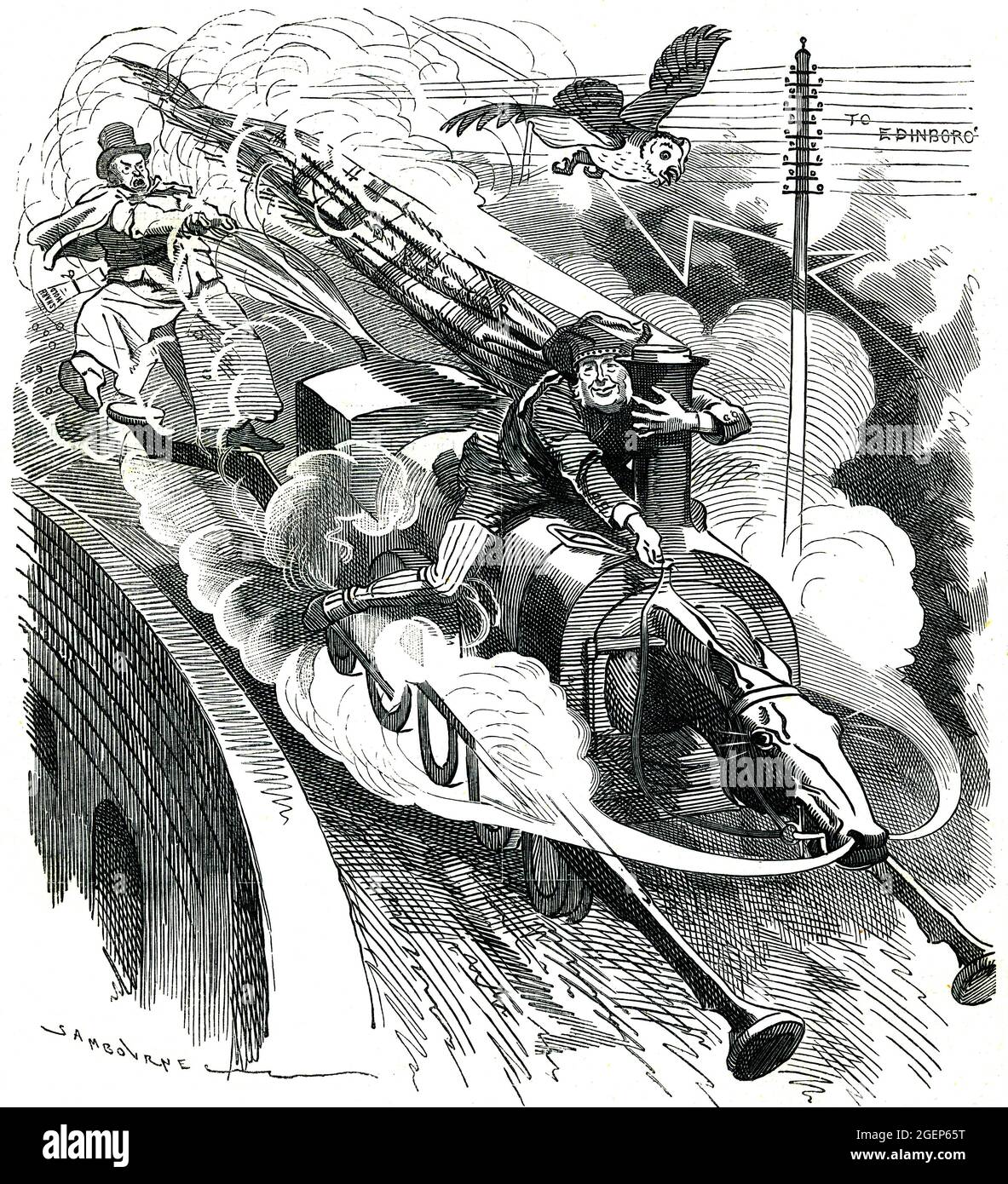 TAM OShanter Robbie Burns Gedicht Poet Punch 1888 Cartoon Illustration Stockfoto