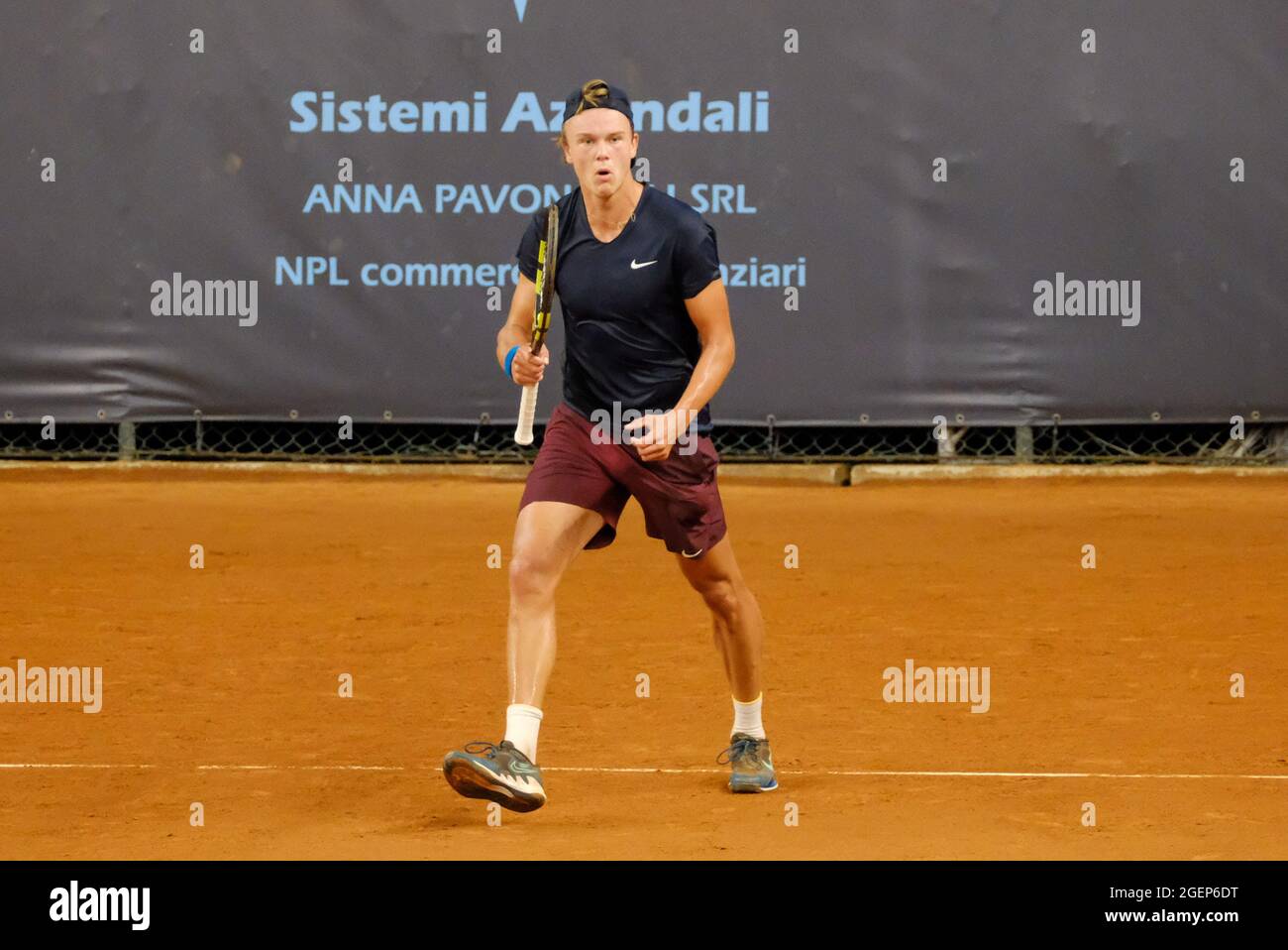 Verona, Italien. August 2021. Jubel von Holger Vitus Nodskov Rune (Dänemark) während des ATP80 Challenger Verona - Freitag, Tennis Internationals in Verona, Italien, August 20 2021 Quelle: Independent Photo Agency/Alamy Live News Stockfoto