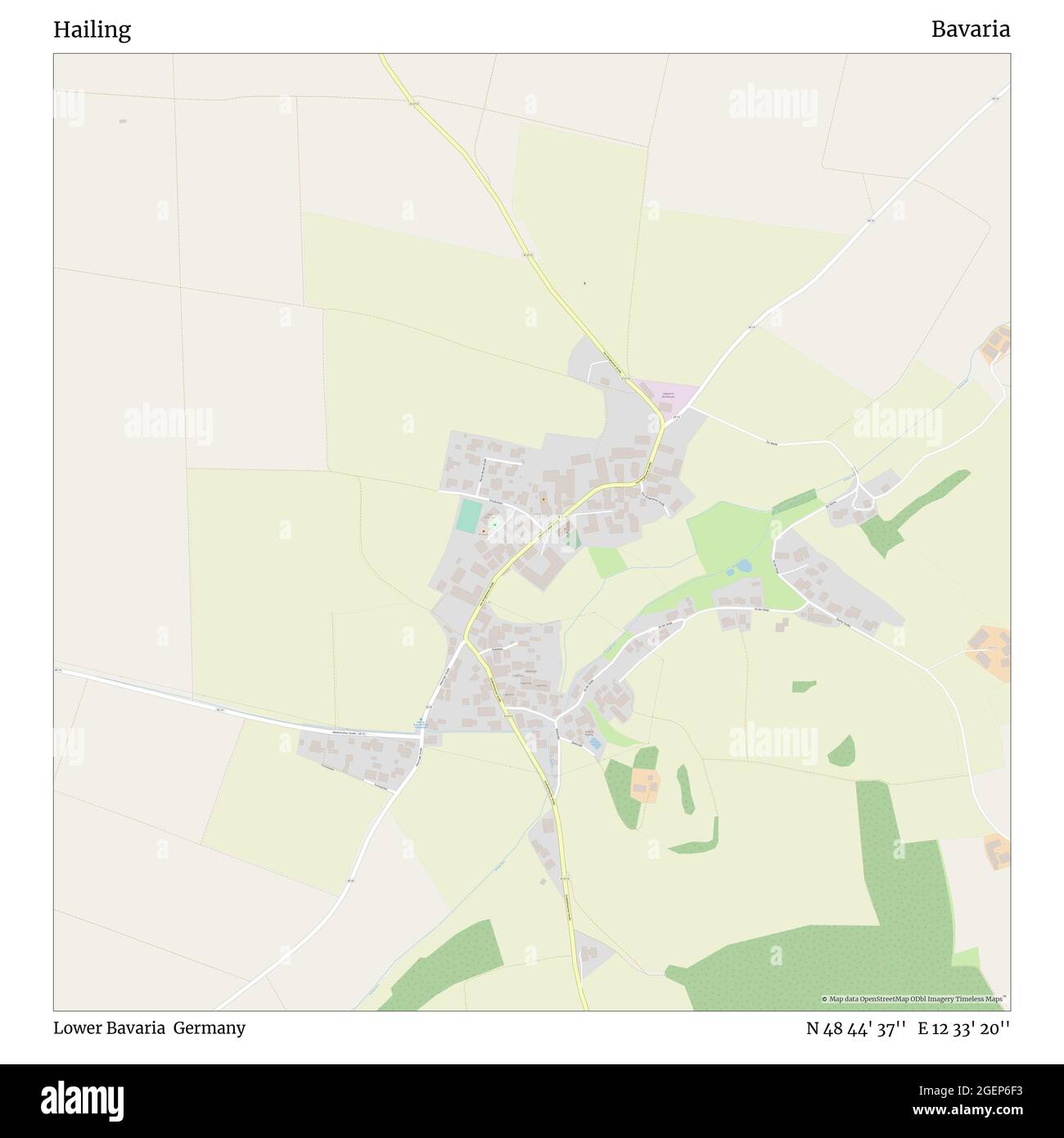 Hailing, Niederbayern, Deutschland, Bayern, N 48 44' 37'', E 12 33' 20'', Karte, Timeless Map veröffentlicht 2021. Reisende, Entdecker und Abenteurer wie Florence Nightingale, David Livingstone, Ernest Shackleton, Lewis and Clark und Sherlock Holmes haben sich bei der Planung von Reisen zu den entlegensten Ecken der Welt auf Karten verlassen.Timeless Maps kartiert die meisten Orte auf der Welt und zeigt die Verwirklichung großer Träume Stockfoto