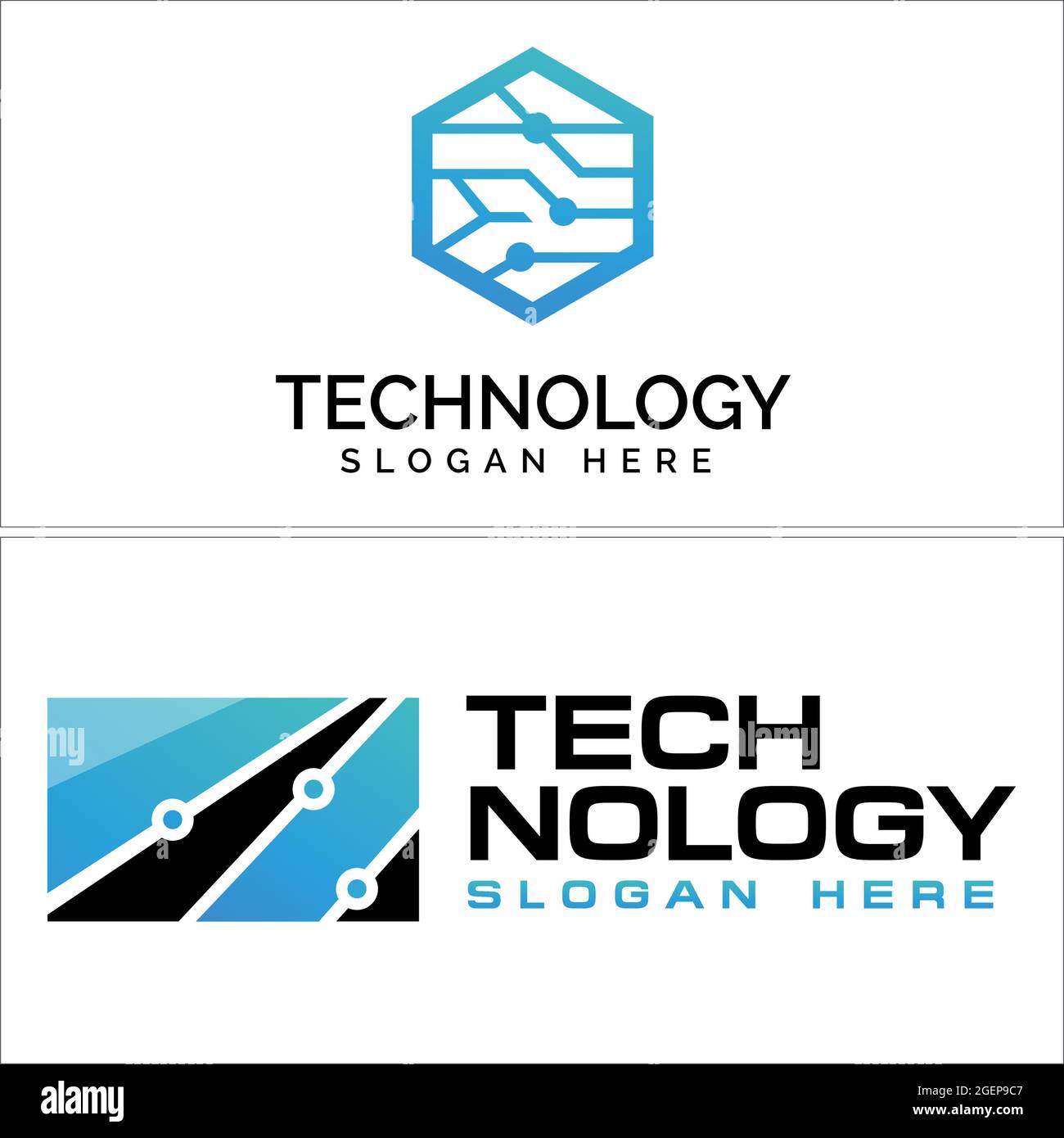 Technologie-Logo mit Form Hexagon quadratischen Punkt Linie Schaltkreis Vektor Stock Vektor