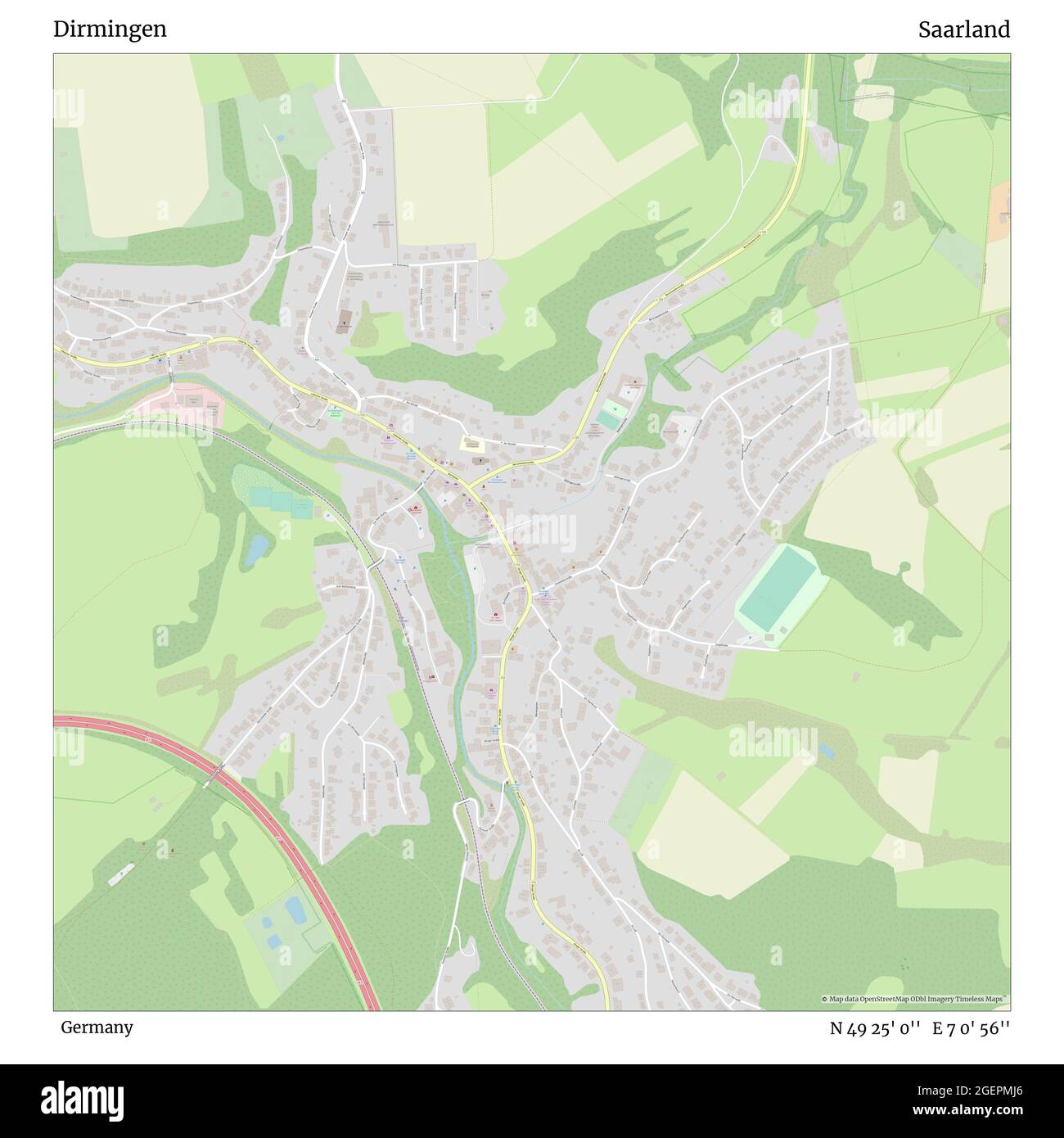 Dirmingen, Deutschland, Saarland, N 49 25' 0'', E 7 0' 56'', map, Timeless Map veröffentlicht im Jahr 2021. Reisende, Entdecker und Abenteurer wie Florence Nightingale, David Livingstone, Ernest Shackleton, Lewis and Clark und Sherlock Holmes haben sich bei der Planung von Reisen zu den entlegensten Ecken der Welt auf Karten verlassen.Timeless Maps kartiert die meisten Orte auf der Welt und zeigt die Verwirklichung großer Träume Stockfoto