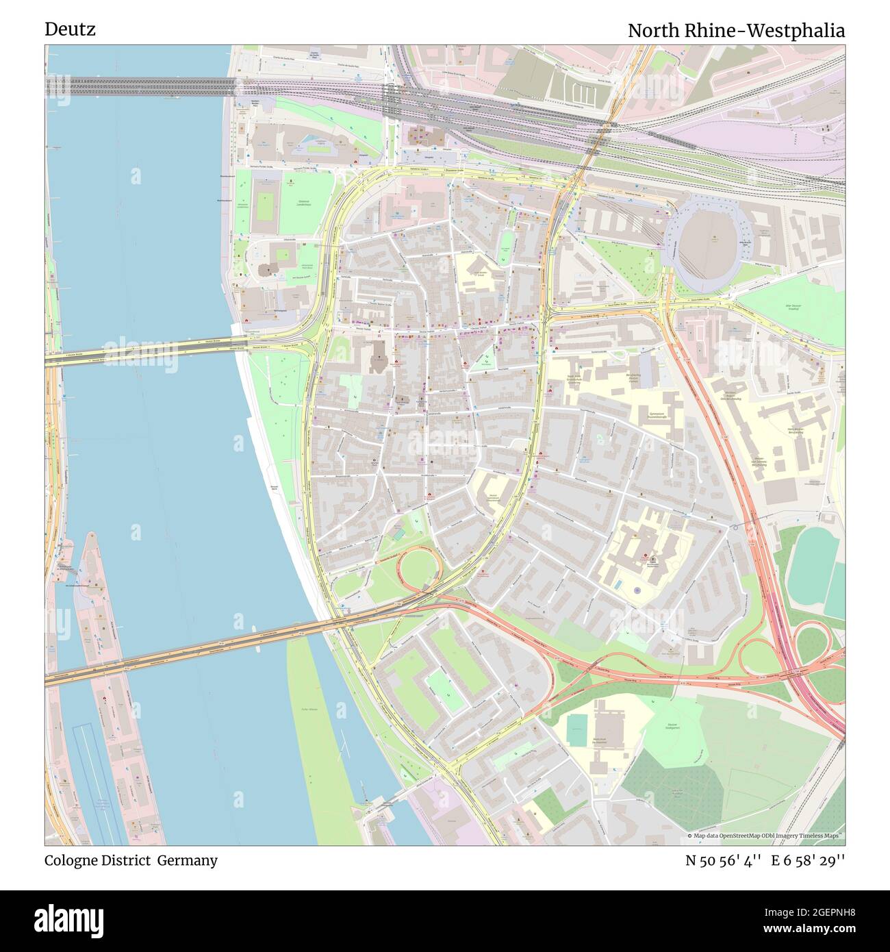 DEUTZ, Kreis Köln, Deutschland, Nordrhein-Westfalen, N 50 56' 4'', E 6 58' 29'', map, Timeless Map veröffentlicht im Jahr 2021. Reisende, Entdecker und Abenteurer wie Florence Nightingale, David Livingstone, Ernest Shackleton, Lewis and Clark und Sherlock Holmes haben sich bei der Planung von Reisen zu den entlegensten Ecken der Welt auf Karten verlassen.Timeless Maps kartiert die meisten Orte auf der Welt und zeigt die Verwirklichung großer Träume Stockfoto