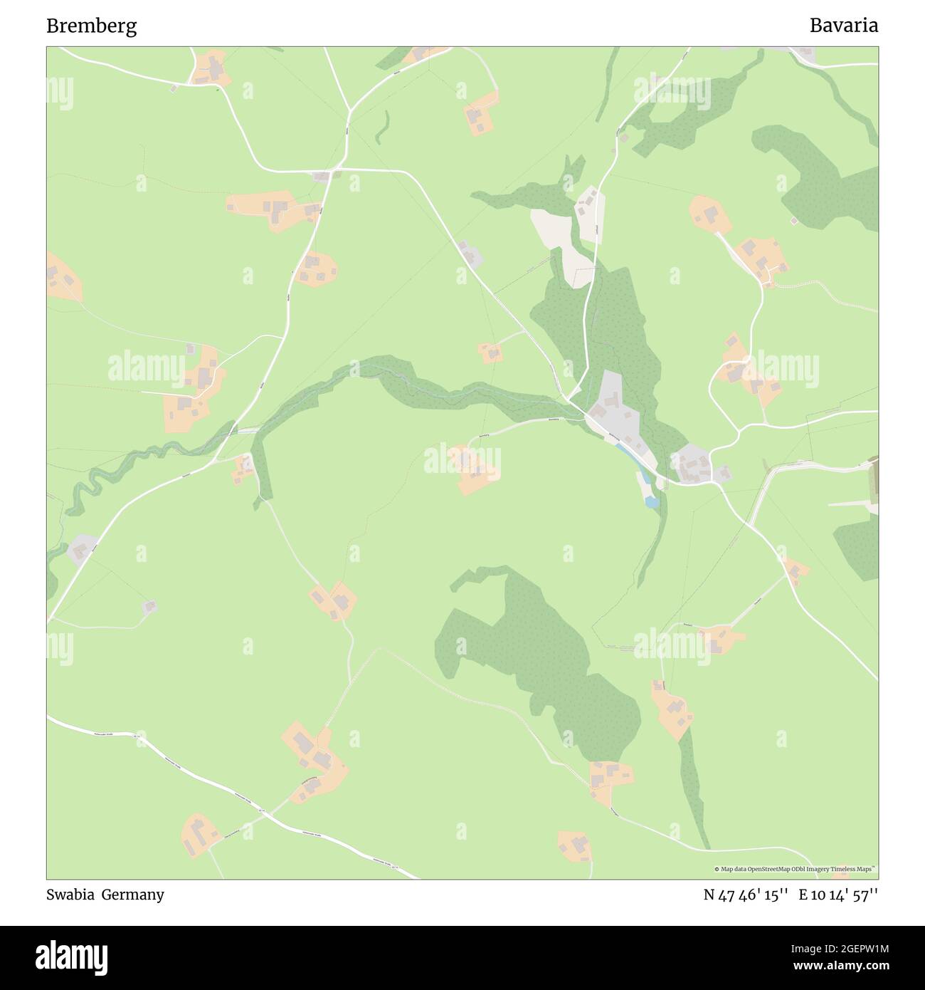 Bremberg, Schwaben, Deutschland, Bayern, N 47 46' 15'', E 10 14' 57'', Karte, Zeitlose Karte veröffentlicht im Jahr 2021. Reisende, Entdecker und Abenteurer wie Florence Nightingale, David Livingstone, Ernest Shackleton, Lewis and Clark und Sherlock Holmes haben sich bei der Planung von Reisen zu den entlegensten Ecken der Welt auf Karten verlassen.Timeless Maps kartiert die meisten Orte auf der Welt und zeigt die Verwirklichung großer Träume Stockfoto