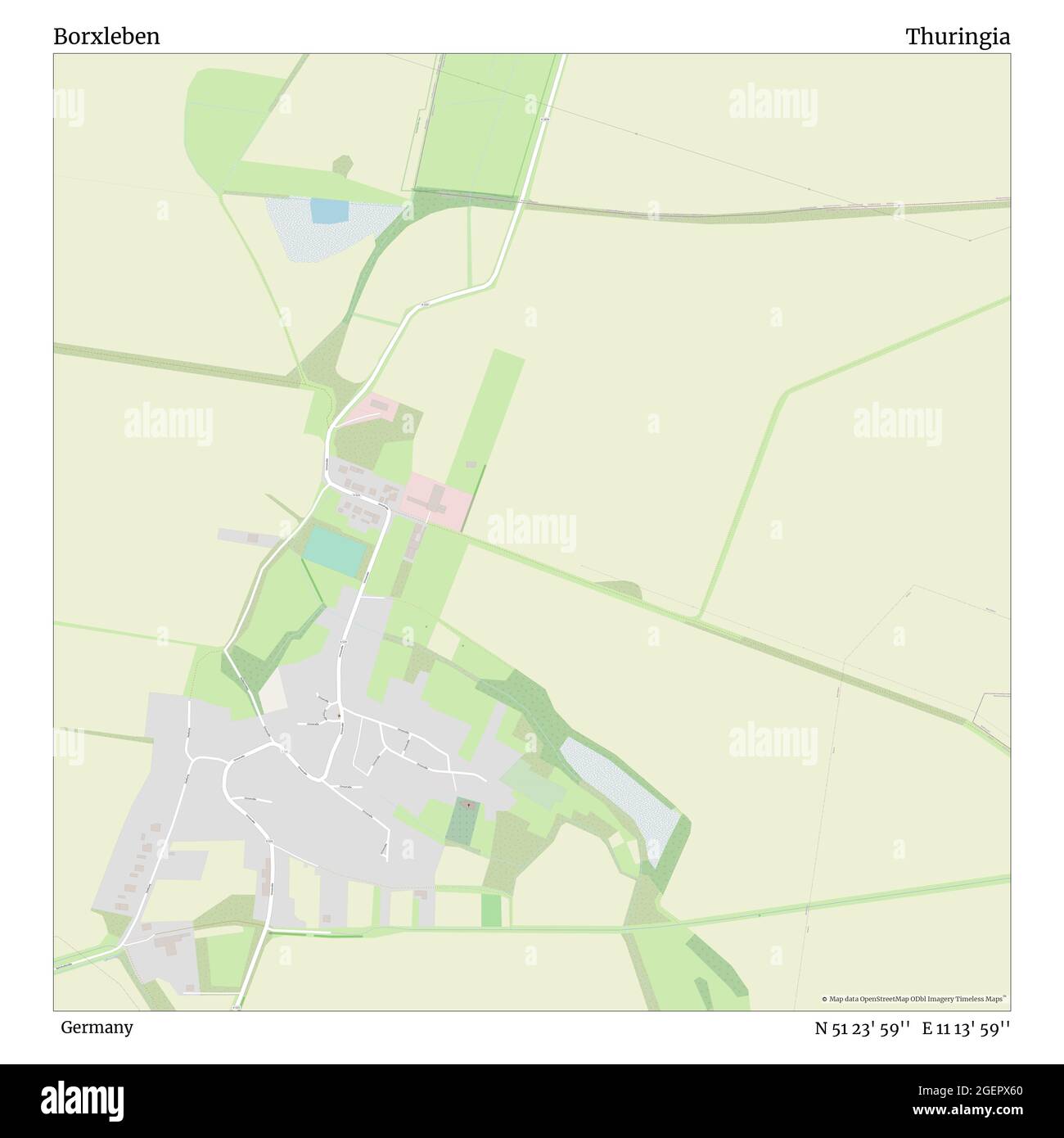 Borxleben, Deutschland, Thüringen, N 51 23' 59'', E 11 13' 59'', Karte, Timeless Map veröffentlicht 2021. Reisende, Entdecker und Abenteurer wie Florence Nightingale, David Livingstone, Ernest Shackleton, Lewis and Clark und Sherlock Holmes haben sich bei der Planung von Reisen zu den entlegensten Ecken der Welt auf Karten verlassen.Timeless Maps kartiert die meisten Orte auf der Welt und zeigt die Verwirklichung großer Träume Stockfoto