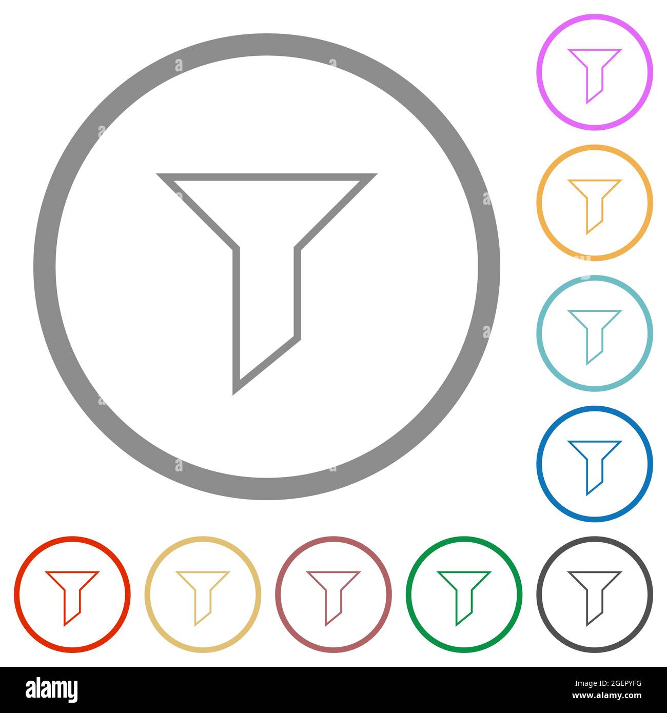 Filtert flache Farbsymbole in runden Umrissen auf weißem Hintergrund Stock Vektor