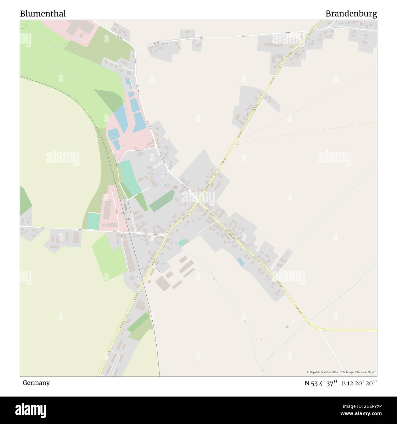 Blumenthal, Deutschland, Brandenburg, N 53 4' 37'', E 12 20' 20'', Karte, Timeless Map veröffentlicht 2021. Reisende, Entdecker und Abenteurer wie Florence Nightingale, David Livingstone, Ernest Shackleton, Lewis and Clark und Sherlock Holmes haben sich bei der Planung von Reisen zu den entlegensten Ecken der Welt auf Karten verlassen.Timeless Maps kartiert die meisten Orte auf der Welt und zeigt die Verwirklichung großer Träume Stockfoto