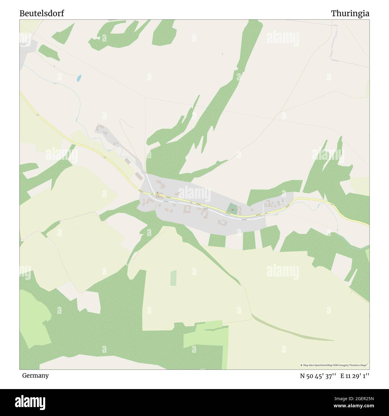 Beutelsdorf, Deutschland, Thüringen, N 50 45' 37'', E 11 29' 1'', Karte, Zeitlose Karte veröffentlicht im Jahr 2021. Reisende, Entdecker und Abenteurer wie Florence Nightingale, David Livingstone, Ernest Shackleton, Lewis and Clark und Sherlock Holmes haben sich bei der Planung von Reisen zu den entlegensten Ecken der Welt auf Karten verlassen.Timeless Maps kartiert die meisten Orte auf der Welt und zeigt die Verwirklichung großer Träume Stockfoto