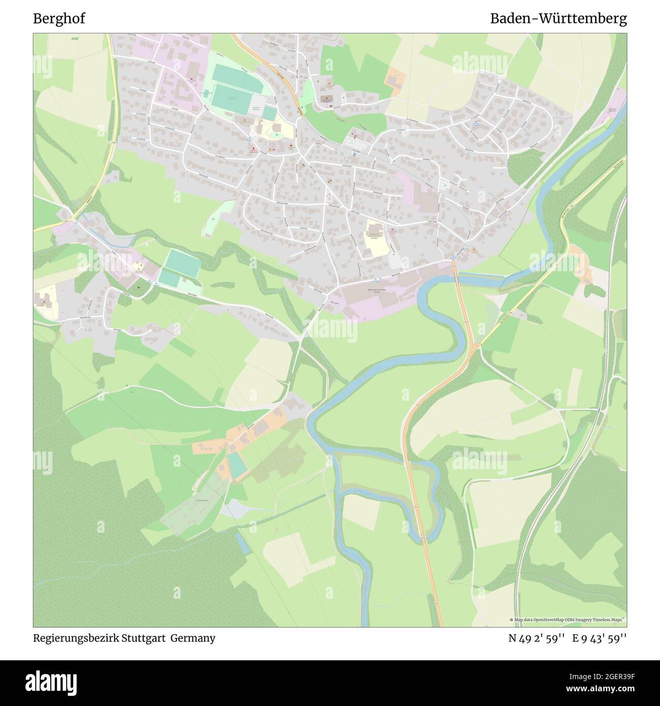 Berghof, Regierungsbezirk Stuttgart, Deutschland, Baden-Württemberg, N 49 2' 59'', E 9 43' 59'', map, Timeless Map veröffentlicht 2021. Reisende, Entdecker und Abenteurer wie Florence Nightingale, David Livingstone, Ernest Shackleton, Lewis and Clark und Sherlock Holmes haben sich bei der Planung von Reisen zu den entlegensten Ecken der Welt auf Karten verlassen.Timeless Maps kartiert die meisten Orte auf der Welt und zeigt die Verwirklichung großer Träume Stockfoto