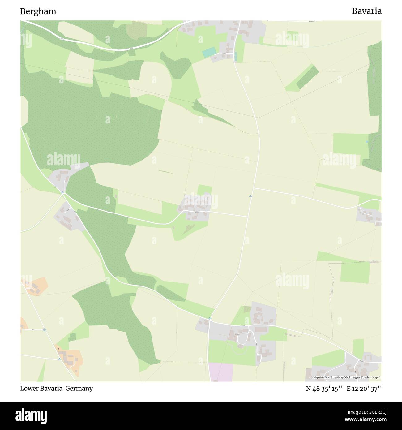 Bergham, Niederbayern, Deutschland, Bayern, N 48 35' 15'', E 12 20' 37'', Karte, Timeless Map veröffentlicht im Jahr 2021. Reisende, Entdecker und Abenteurer wie Florence Nightingale, David Livingstone, Ernest Shackleton, Lewis and Clark und Sherlock Holmes haben sich bei der Planung von Reisen zu den entlegensten Ecken der Welt auf Karten verlassen.Timeless Maps kartiert die meisten Orte auf der Welt und zeigt die Verwirklichung großer Träume Stockfoto