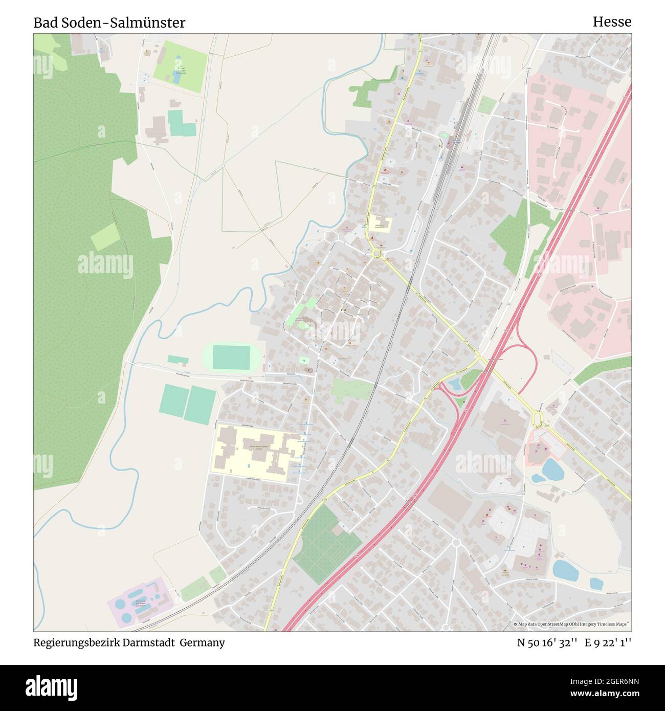 Bad Soden-Salmünster, Regierungsbezirk Darmstadt, Deutschland, Hessen, N 50 16' 32'', E 9 22' 1'', map, Timeless Map erschienen 2021. Reisende, Entdecker und Abenteurer wie Florence Nightingale, David Livingstone, Ernest Shackleton, Lewis and Clark und Sherlock Holmes haben sich bei der Planung von Reisen zu den entlegensten Ecken der Welt auf Karten verlassen.Timeless Maps kartiert die meisten Orte auf der Welt und zeigt die Verwirklichung großer Träume Stockfoto