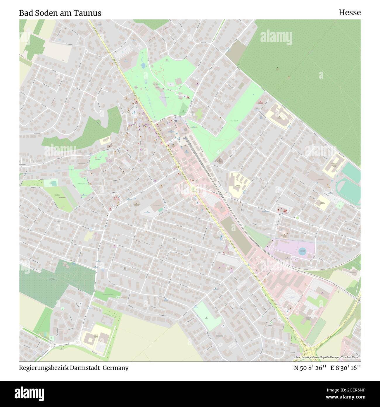 Bad Soden am Taunus, Regierungsbezirk Darmstadt, Deutschland, Hessen, N 50 8' 26'', E 8 30' 16'', map, Timeless Map veröffentlicht im Jahr 2021. Reisende, Entdecker und Abenteurer wie Florence Nightingale, David Livingstone, Ernest Shackleton, Lewis and Clark und Sherlock Holmes haben sich bei der Planung von Reisen zu den entlegensten Ecken der Welt auf Karten verlassen.Timeless Maps kartiert die meisten Orte auf der Welt und zeigt die Verwirklichung großer Träume Stockfoto