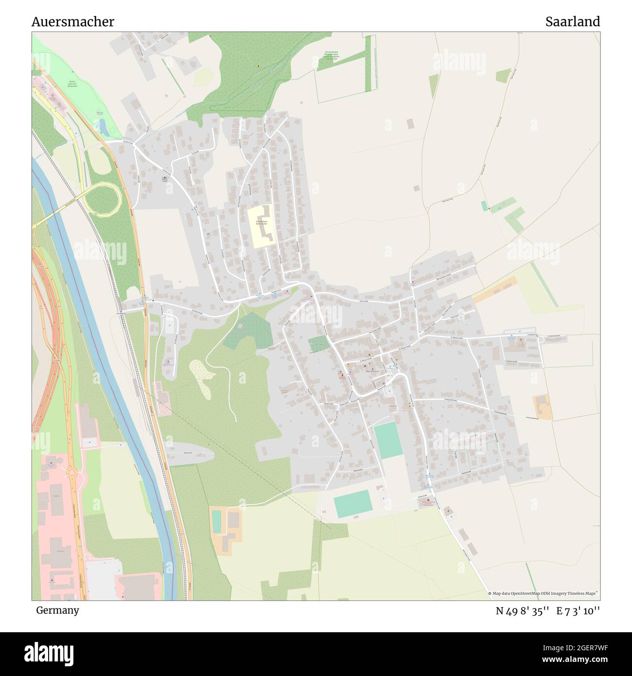 Auersmacher, Deutschland, Saarland, N 49 8' 35'', E 7 3' 10'', Karte, Timeless Map veröffentlicht 2021. Reisende, Entdecker und Abenteurer wie Florence Nightingale, David Livingstone, Ernest Shackleton, Lewis and Clark und Sherlock Holmes haben sich bei der Planung von Reisen zu den entlegensten Ecken der Welt auf Karten verlassen.Timeless Maps kartiert die meisten Orte auf der Welt und zeigt die Verwirklichung großer Träume Stockfoto