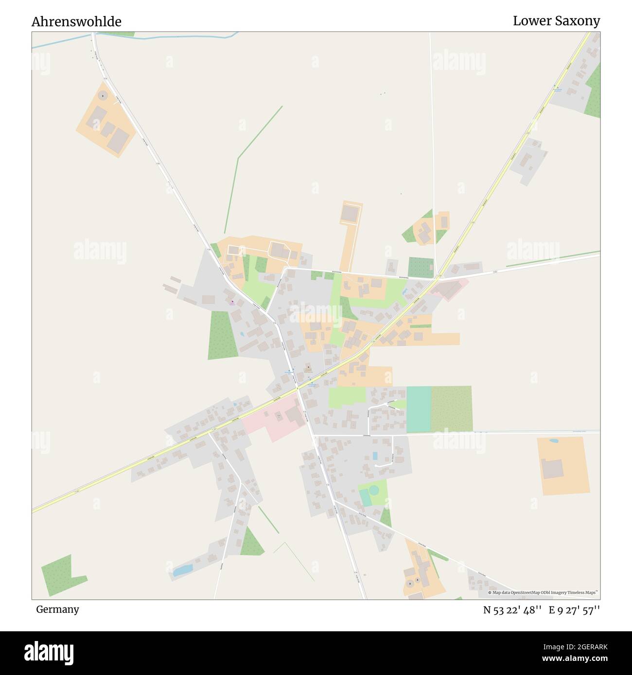 Ahrenswohlde, Deutschland, Niedersachsen, N 53 22' 48'', E 9 27' 57'', Karte, Timeless Map veröffentlicht 2021. Reisende, Entdecker und Abenteurer wie Florence Nightingale, David Livingstone, Ernest Shackleton, Lewis and Clark und Sherlock Holmes haben sich bei der Planung von Reisen zu den entlegensten Ecken der Welt auf Karten verlassen.Timeless Maps kartiert die meisten Orte auf der Welt und zeigt die Verwirklichung großer Träume Stockfoto