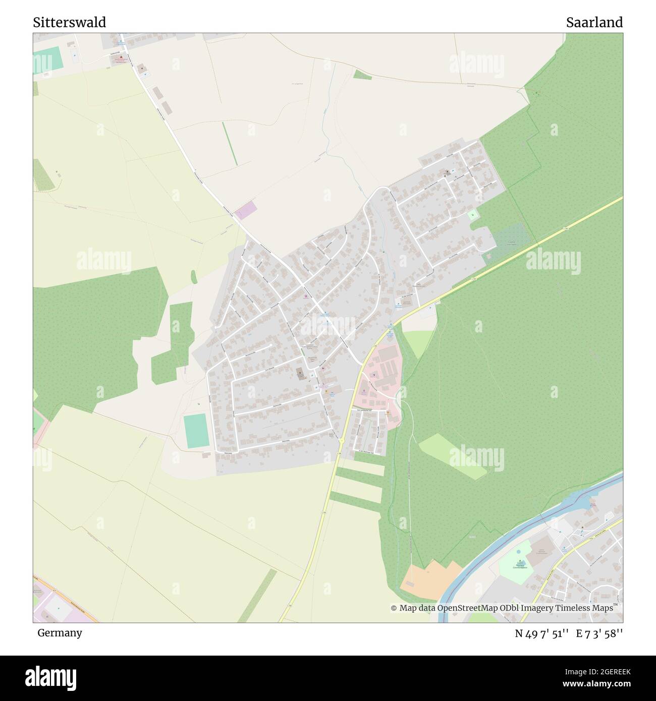 Sitterswald, Deutschland, Saarland, N 49 7' 51'', E 7 3' 58'', Karte, Timeless Map veröffentlicht 2021. Reisende, Entdecker und Abenteurer wie Florence Nightingale, David Livingstone, Ernest Shackleton, Lewis and Clark und Sherlock Holmes haben sich bei der Planung von Reisen zu den entlegensten Ecken der Welt auf Karten verlassen.Timeless Maps kartiert die meisten Orte auf der Welt und zeigt die Verwirklichung großer Träume Stockfoto