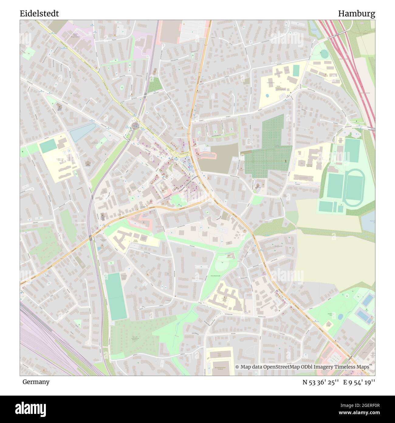 Eidelstedt, Deutschland, Hamburg, N 53 36' 25'', E 9 54' 19'', Karte, Timeless Map veröffentlicht 2021. Reisende, Entdecker und Abenteurer wie Florence Nightingale, David Livingstone, Ernest Shackleton, Lewis and Clark und Sherlock Holmes haben sich bei der Planung von Reisen zu den entlegensten Ecken der Welt auf Karten verlassen.Timeless Maps kartiert die meisten Orte auf der Welt und zeigt die Verwirklichung großer Träume Stockfoto