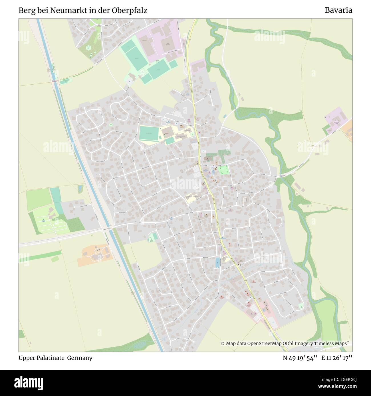 Berg bei Neumarkt in der Oberpfalz, Oberpfalz, Deutschland, Bayern, N 49 19' 54'', E 11 26' 17'', Karte, Timeless Map veröffentlicht 2021. Reisende, Entdecker und Abenteurer wie Florence Nightingale, David Livingstone, Ernest Shackleton, Lewis and Clark und Sherlock Holmes haben sich bei der Planung von Reisen zu den entlegensten Ecken der Welt auf Karten verlassen.Timeless Maps kartiert die meisten Orte auf der Welt und zeigt die Verwirklichung großer Träume Stockfoto