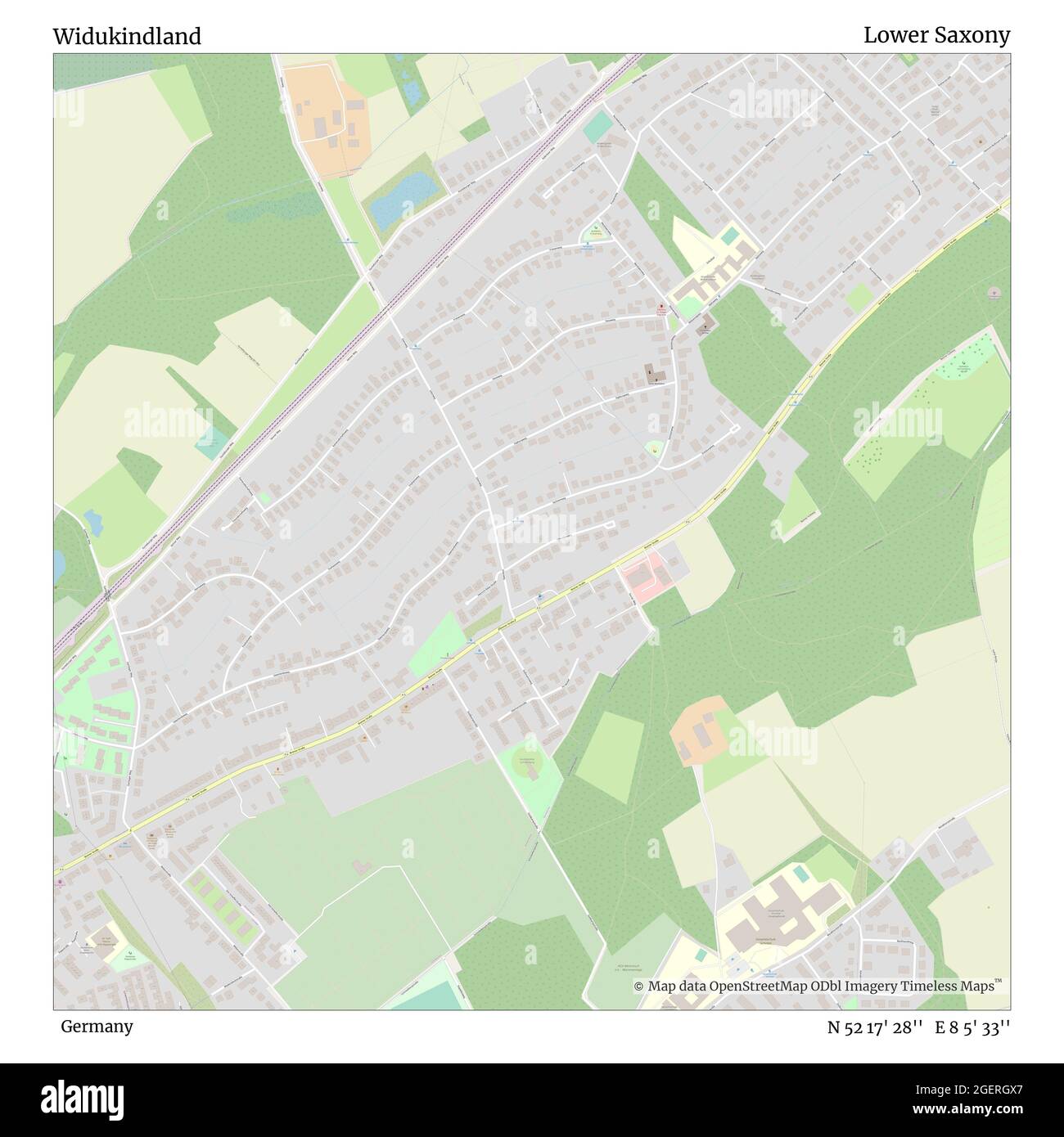 Widukindland, Deutschland, Niedersachsen, N 52 17' 28'', E 8 5' 33'', Karte, Timeless Map veröffentlicht 2021. Reisende, Entdecker und Abenteurer wie Florence Nightingale, David Livingstone, Ernest Shackleton, Lewis and Clark und Sherlock Holmes haben sich bei der Planung von Reisen zu den entlegensten Ecken der Welt auf Karten verlassen.Timeless Maps kartiert die meisten Orte auf der Welt und zeigt die Verwirklichung großer Träume Stockfoto