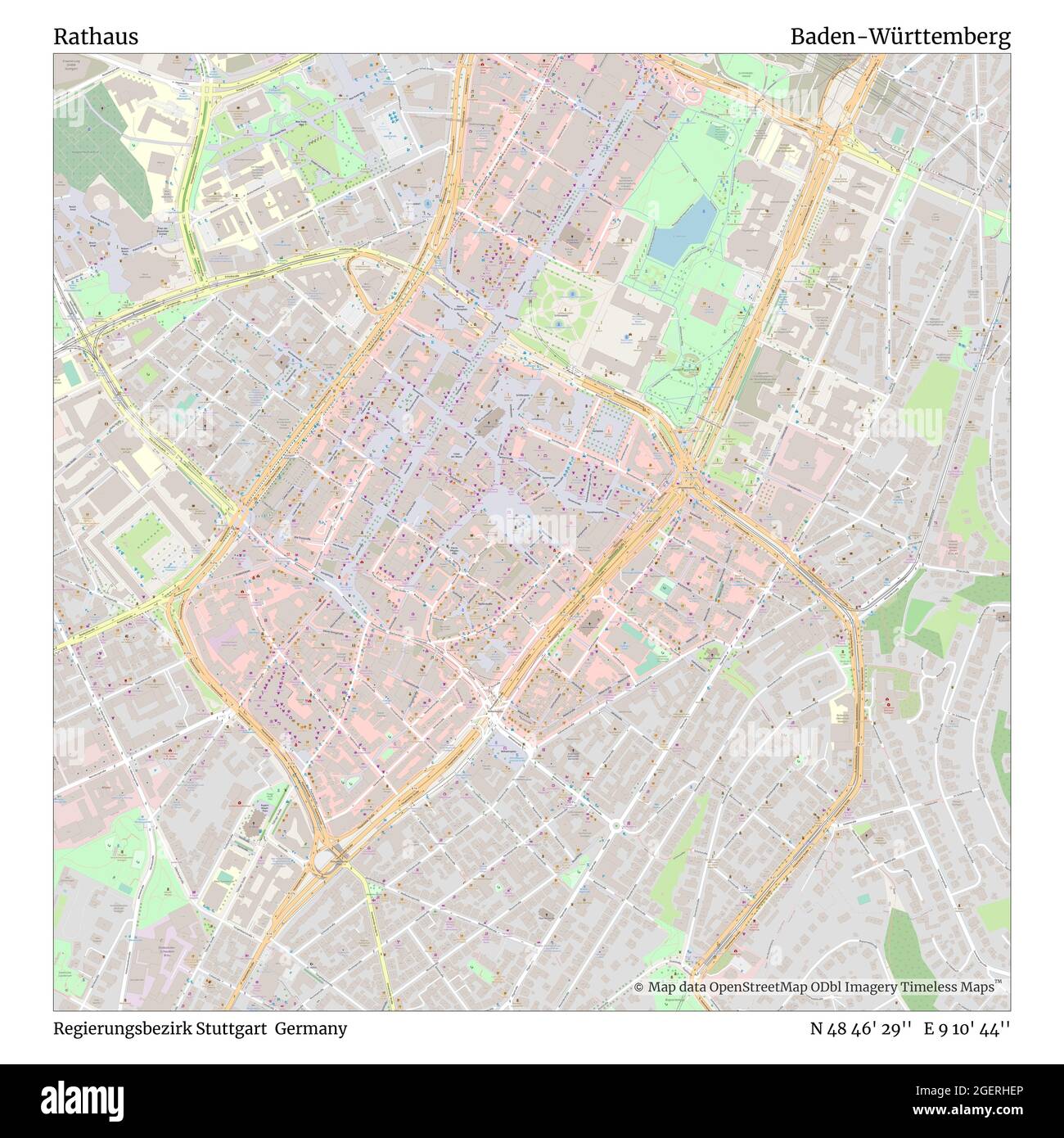 Rathaus, Regierungsbezirk Stuttgart, Deutschland, Baden-Württemberg, N 48 46' 29'', E 9 10' 44'', map, Timeless Map veröffentlicht 2021. Reisende, Entdecker und Abenteurer wie Florence Nightingale, David Livingstone, Ernest Shackleton, Lewis and Clark und Sherlock Holmes haben sich bei der Planung von Reisen zu den entlegensten Ecken der Welt auf Karten verlassen.Timeless Maps kartiert die meisten Orte auf der Welt und zeigt die Verwirklichung großer Träume Stockfoto