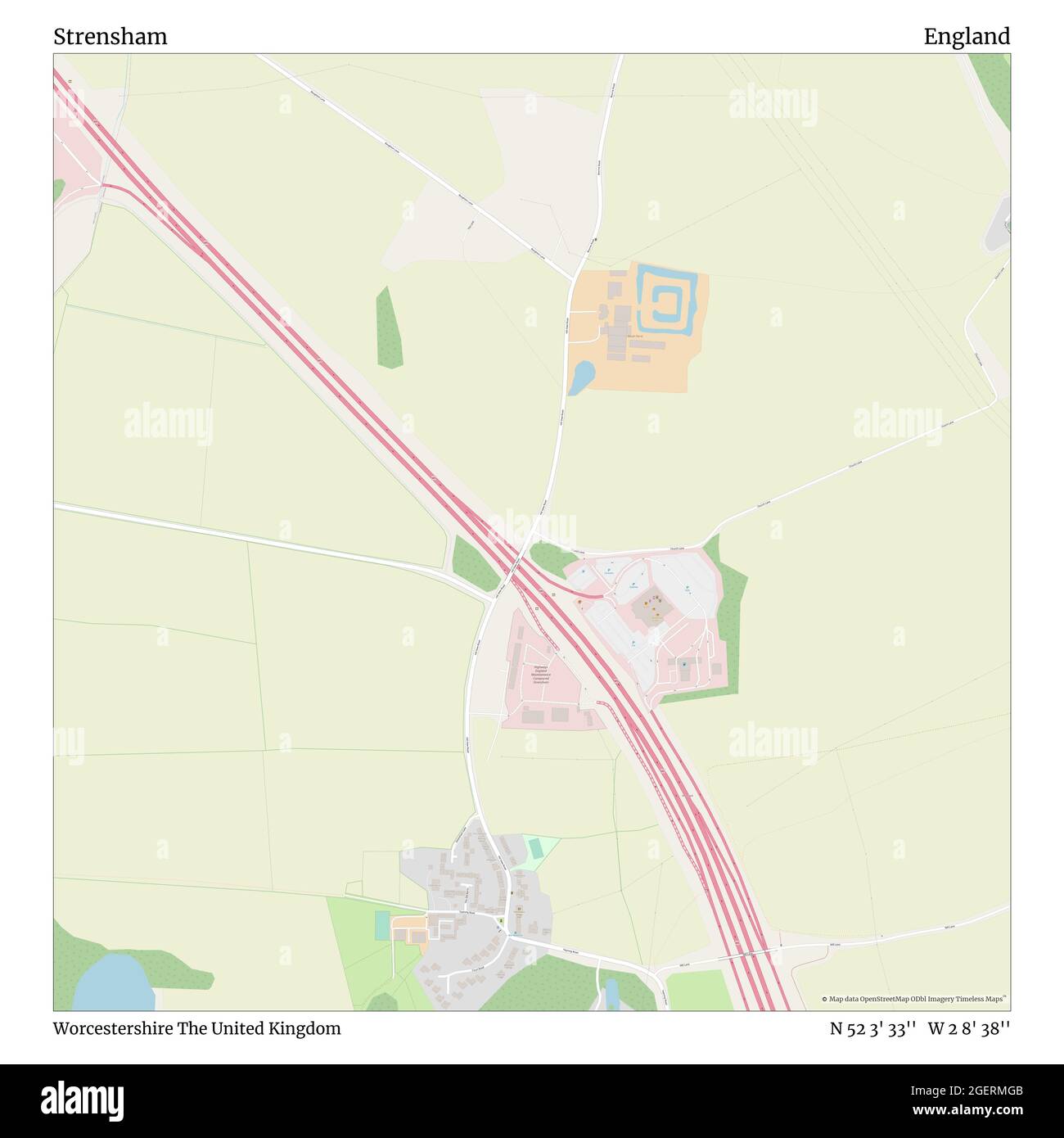 Strensham, Worcestershire, Großbritannien, England, N 52 3' 33'', W 2 8' 38'', map, Timeless Map veröffentlicht im Jahr 2021. Reisende, Entdecker und Abenteurer wie Florence Nightingale, David Livingstone, Ernest Shackleton, Lewis and Clark und Sherlock Holmes haben sich bei der Planung von Reisen zu den entlegensten Ecken der Welt auf Karten verlassen.Timeless Maps kartiert die meisten Orte auf der Welt und zeigt die Verwirklichung großer Träume Stockfoto