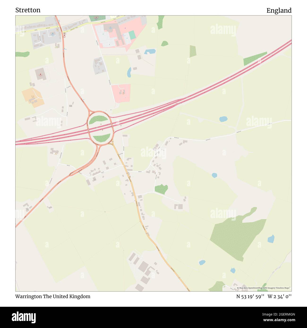 Stretton, Warrington, Vereinigtes Königreich, England, N 53 19' 59'', W 2 34' 0'', map, Timeless Map veröffentlicht im Jahr 2021. Reisende, Entdecker und Abenteurer wie Florence Nightingale, David Livingstone, Ernest Shackleton, Lewis and Clark und Sherlock Holmes haben sich bei der Planung von Reisen zu den entlegensten Ecken der Welt auf Karten verlassen.Timeless Maps kartiert die meisten Orte auf der Welt und zeigt die Verwirklichung großer Träume Stockfoto