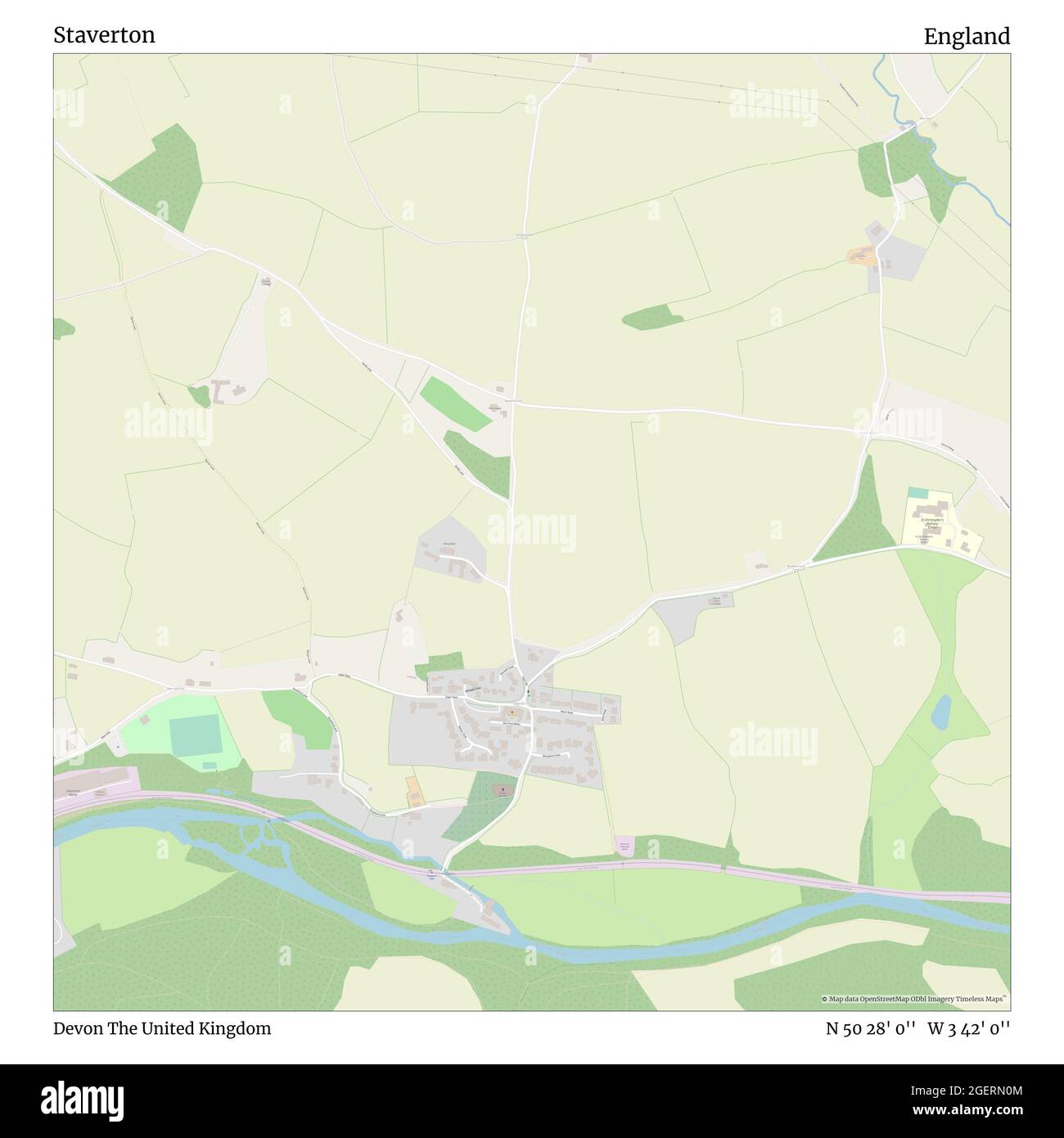 Staverton, Devon, Großbritannien, England, N 50 28' 0'', W 3 42' 0'', map, Timeless Map veröffentlicht im Jahr 2021. Reisende, Entdecker und Abenteurer wie Florence Nightingale, David Livingstone, Ernest Shackleton, Lewis and Clark und Sherlock Holmes haben sich bei der Planung von Reisen zu den entlegensten Ecken der Welt auf Karten verlassen.Timeless Maps kartiert die meisten Orte auf der Welt und zeigt die Verwirklichung großer Träume Stockfoto