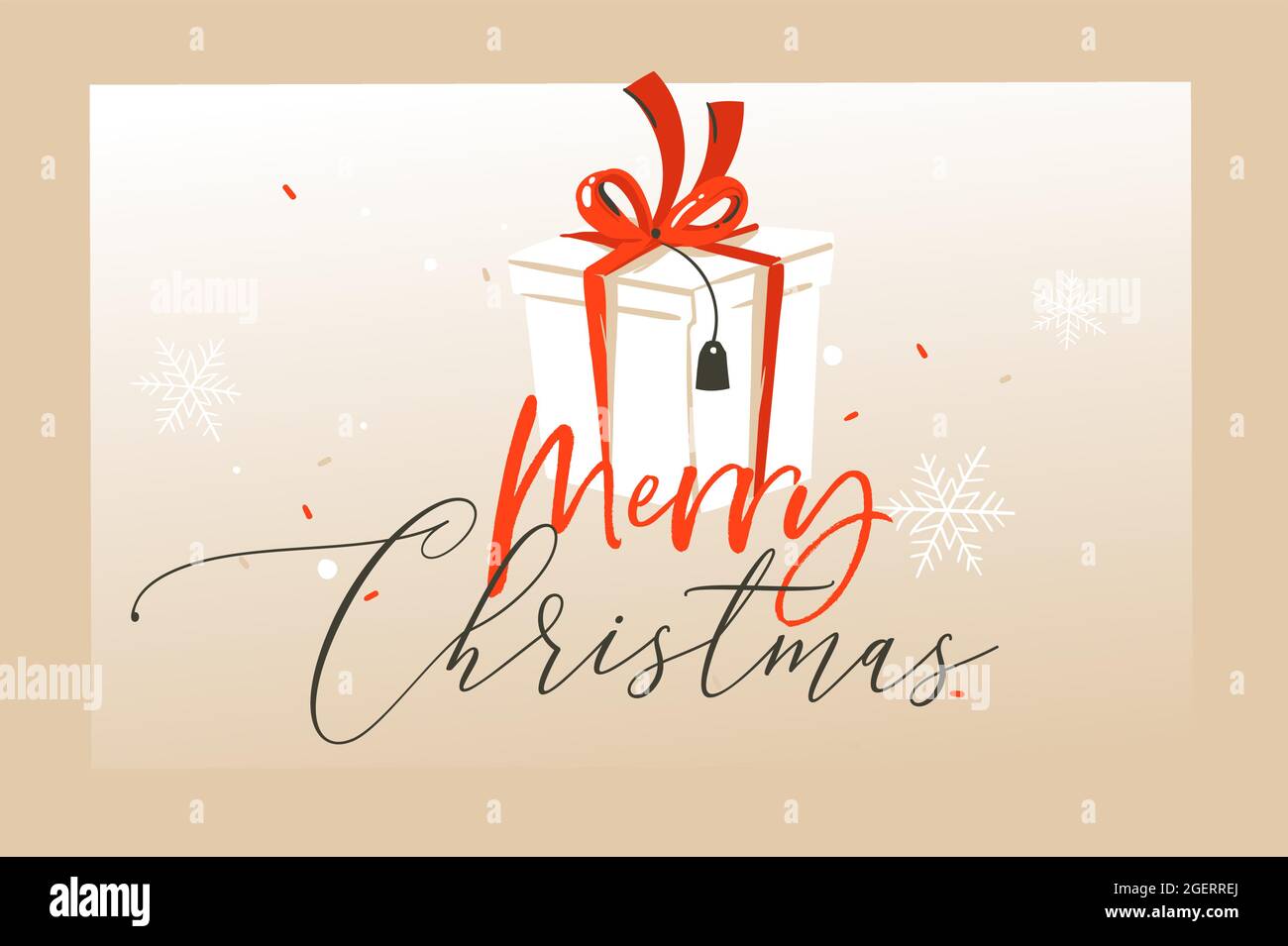 Handgezeichnete Vektor abstrakt Spaß Frohe Weihnachten Zeit Cartoon Illustrationen Grußkarte, Landing Page und Hintergrund mit Geschenkbox und Frohe Weihnachten Stock Vektor