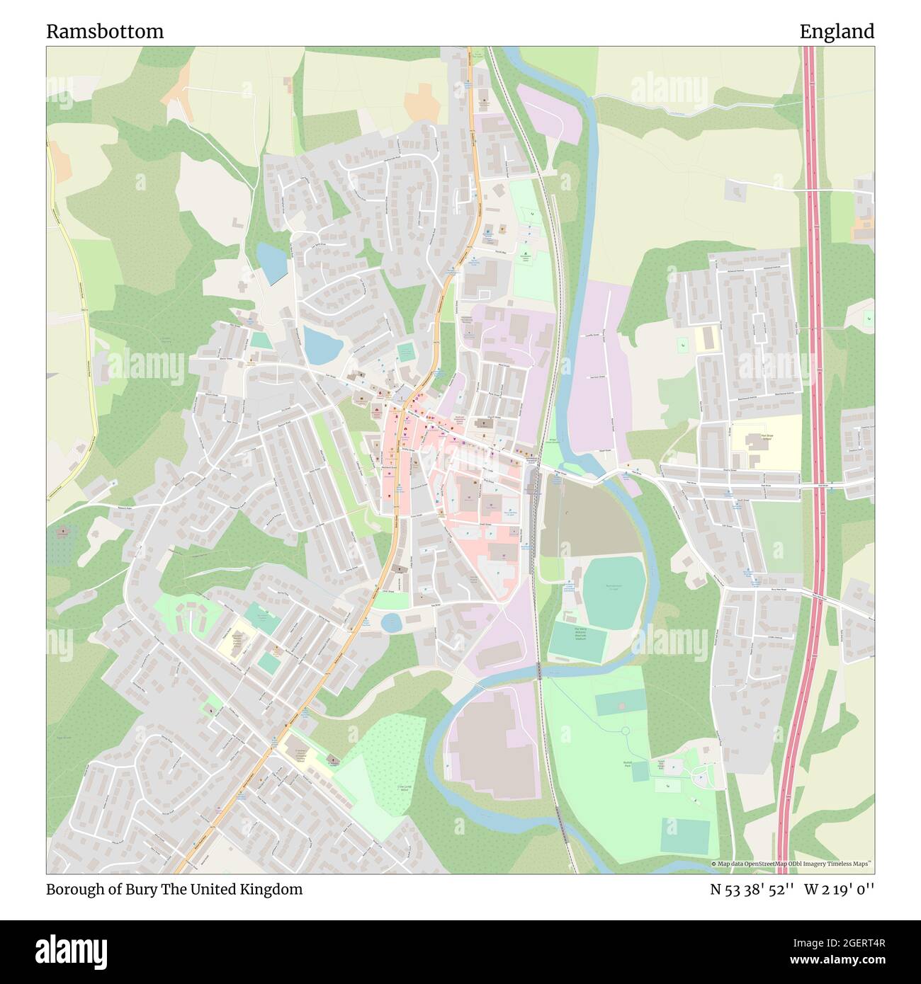 Ramsbottom, Borough of Bury, Vereinigtes Königreich, England, N 53 38' 52'', W 2 19' 0'', map, Timeless Map veröffentlicht im Jahr 2021. Reisende, Entdecker und Abenteurer wie Florence Nightingale, David Livingstone, Ernest Shackleton, Lewis and Clark und Sherlock Holmes haben sich bei der Planung von Reisen zu den entlegensten Ecken der Welt auf Karten verlassen.Timeless Maps kartiert die meisten Orte auf der Welt und zeigt die Verwirklichung großer Träume Stockfoto