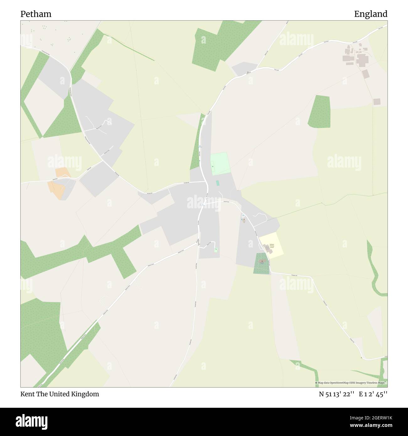 Petham, Kent, Vereinigtes Königreich, England, N 51 13' 22'', E 1 2' 45'', map, Timeless Map veröffentlicht im Jahr 2021. Reisende, Entdecker und Abenteurer wie Florence Nightingale, David Livingstone, Ernest Shackleton, Lewis and Clark und Sherlock Holmes haben sich bei der Planung von Reisen zu den entlegensten Ecken der Welt auf Karten verlassen.Timeless Maps kartiert die meisten Orte auf der Welt und zeigt die Verwirklichung großer Träume Stockfoto