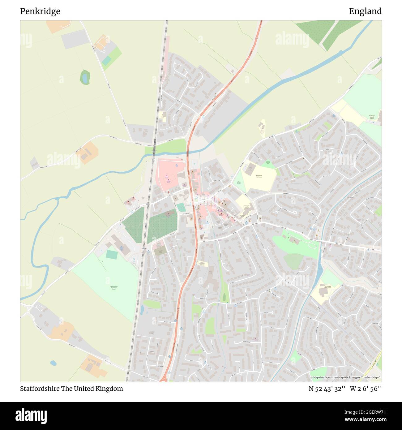 Penkridge, Staffordshire, Großbritannien, England, N 52 43' 32'', W 2 6' 56'', map, Timeless Map veröffentlicht im Jahr 2021. Reisende, Entdecker und Abenteurer wie Florence Nightingale, David Livingstone, Ernest Shackleton, Lewis and Clark und Sherlock Holmes haben sich bei der Planung von Reisen zu den entlegensten Ecken der Welt auf Karten verlassen.Timeless Maps kartiert die meisten Orte auf der Welt und zeigt die Verwirklichung großer Träume Stockfoto